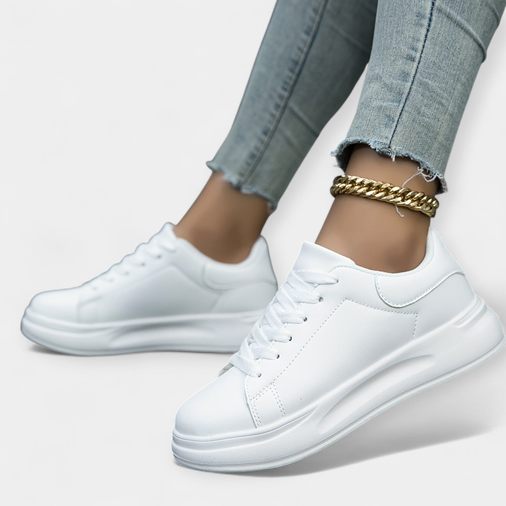 Sneakers albe din piele