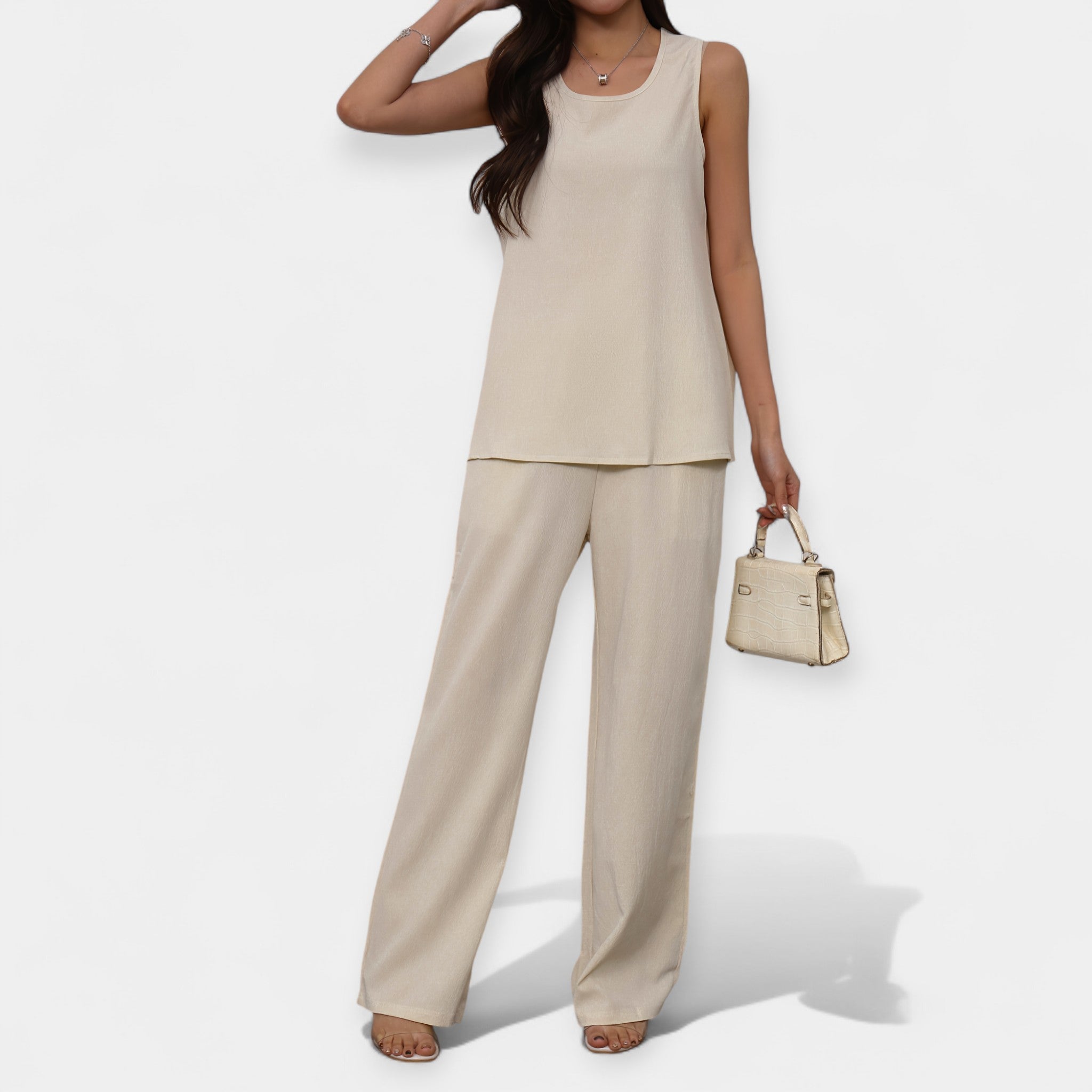 Set casual cu top fără mâneci și pantaloni largi