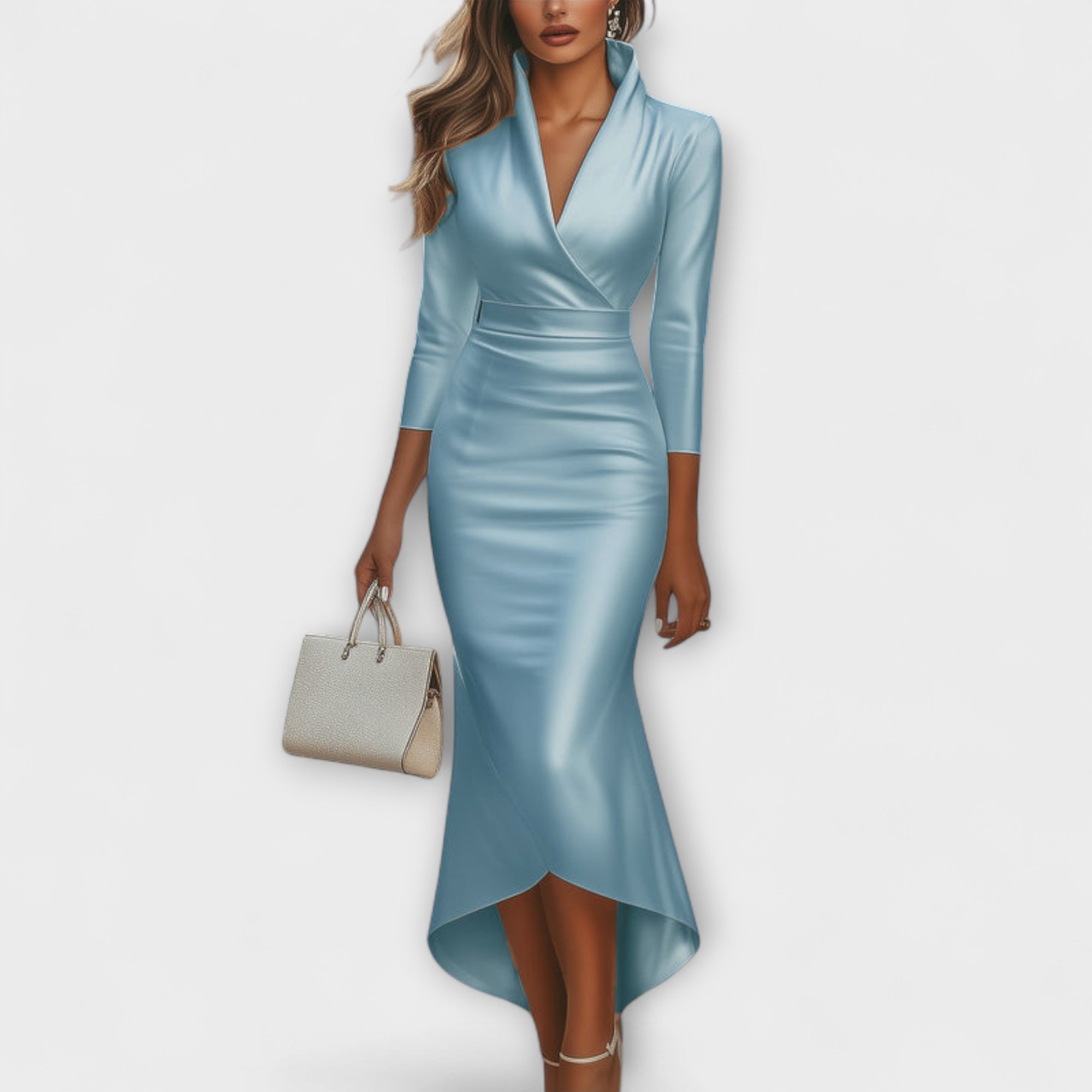 Rebecca - Elegantné biele saténové midi šaty s V-výstrihom