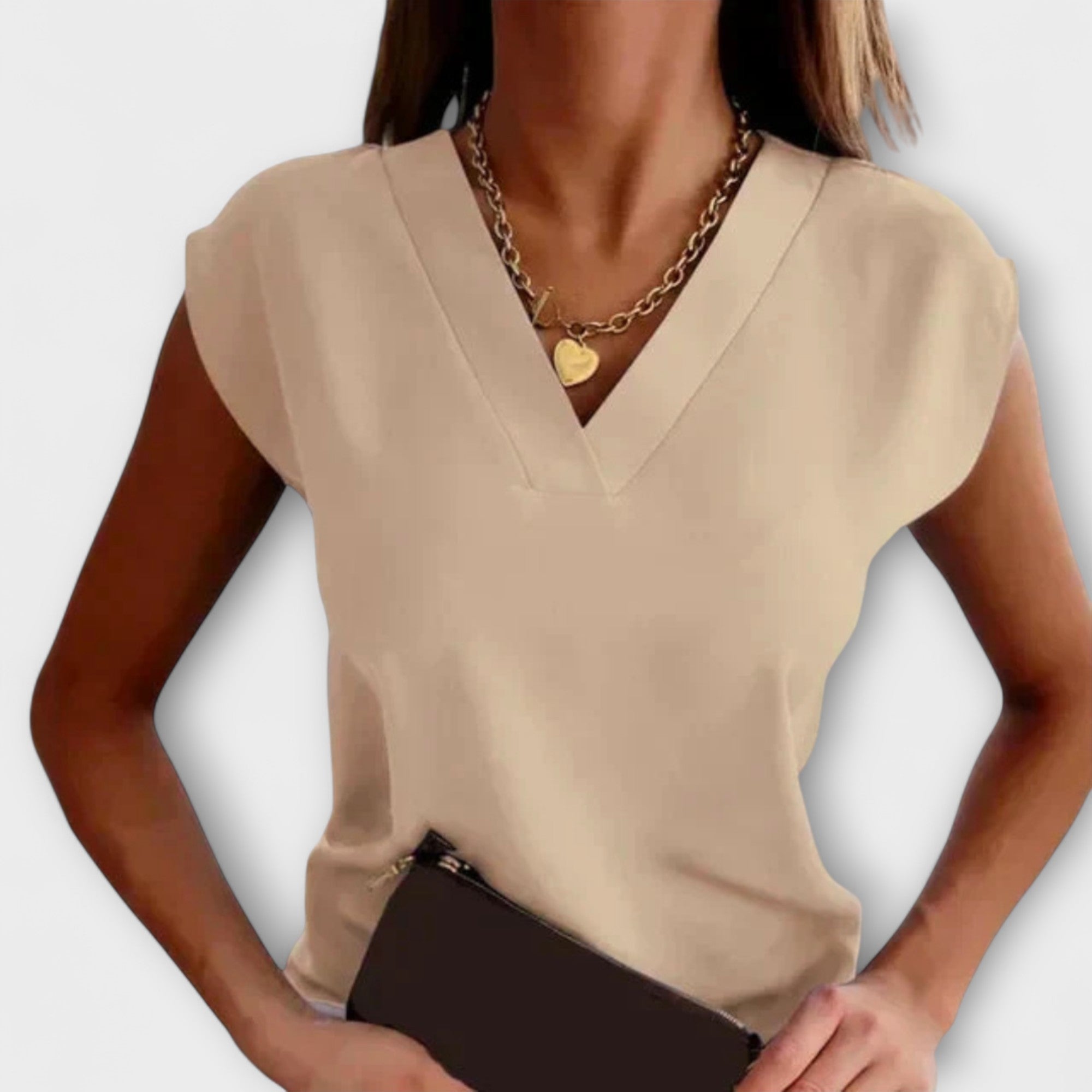 Women’s Summer T-Shirt with V-Neck and Loose Sleeves