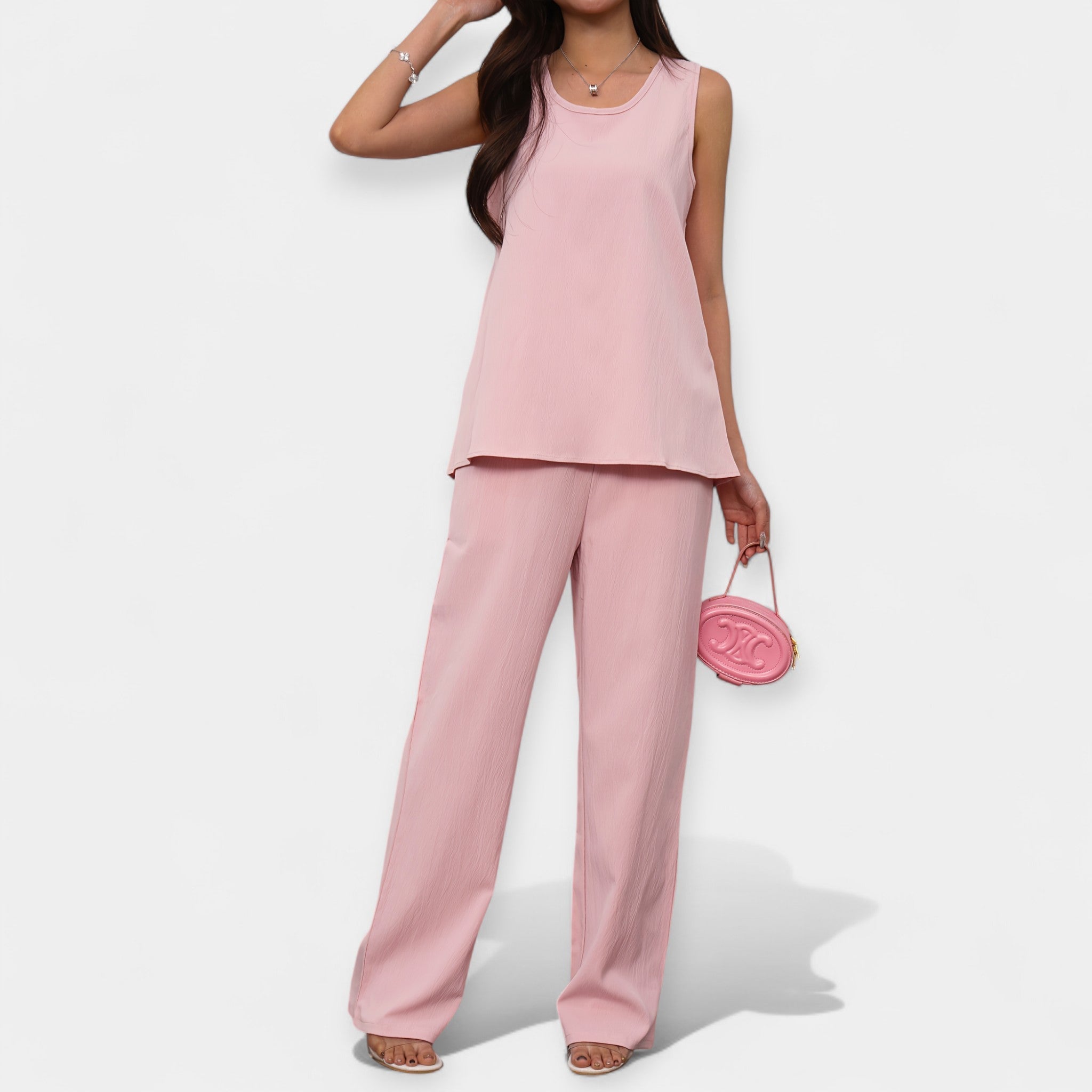 Set casual cu top fără mâneci și pantaloni largi