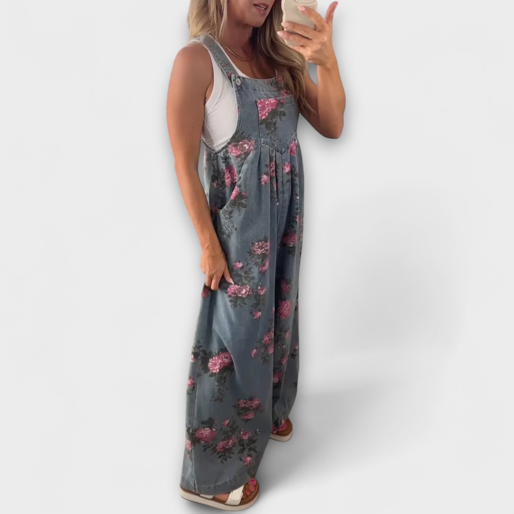 Bethany - Kvetinový vzor voľné denimové nohavice