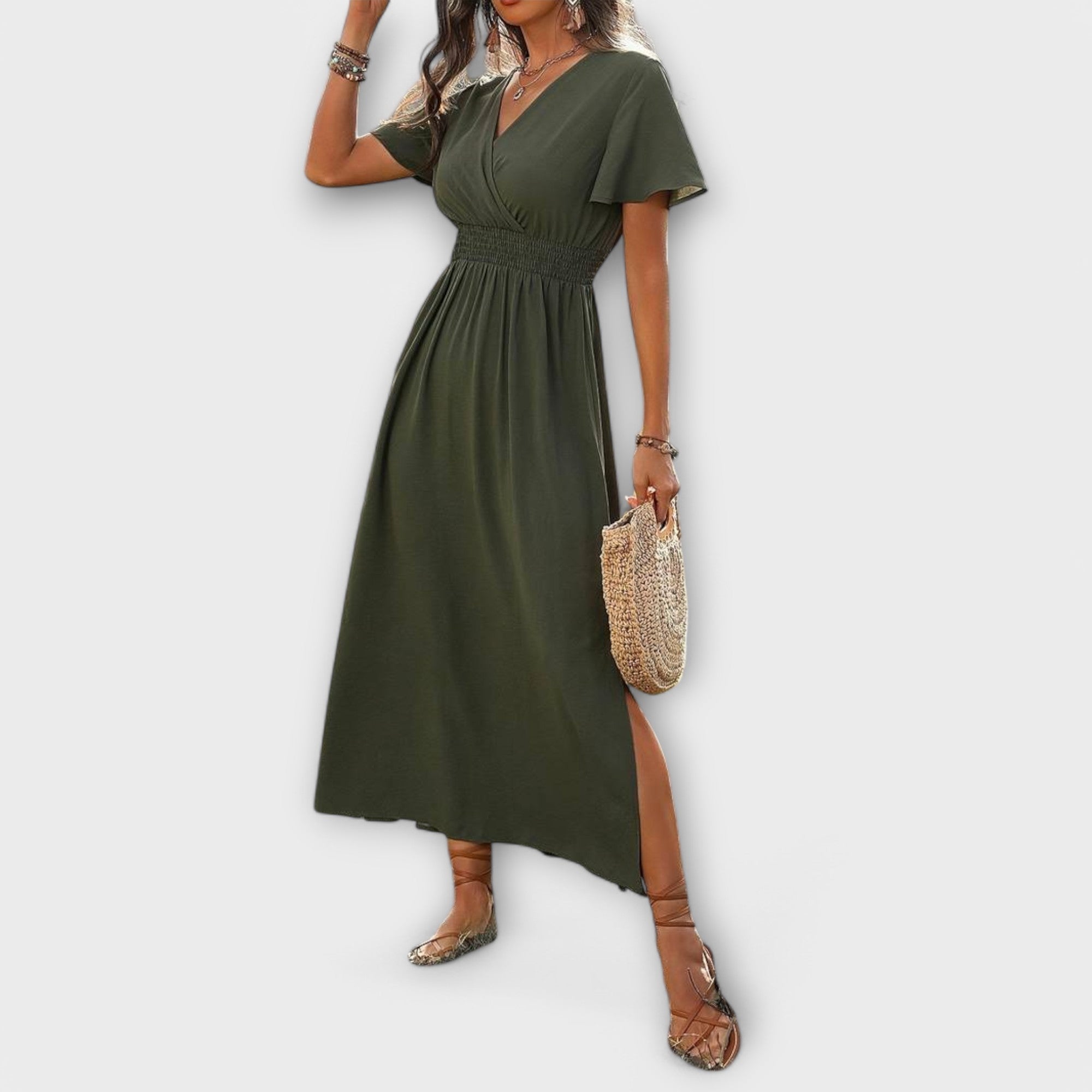 Heather - Elegantné Boho šaty s V-výstrihom a dlhými rukávmi