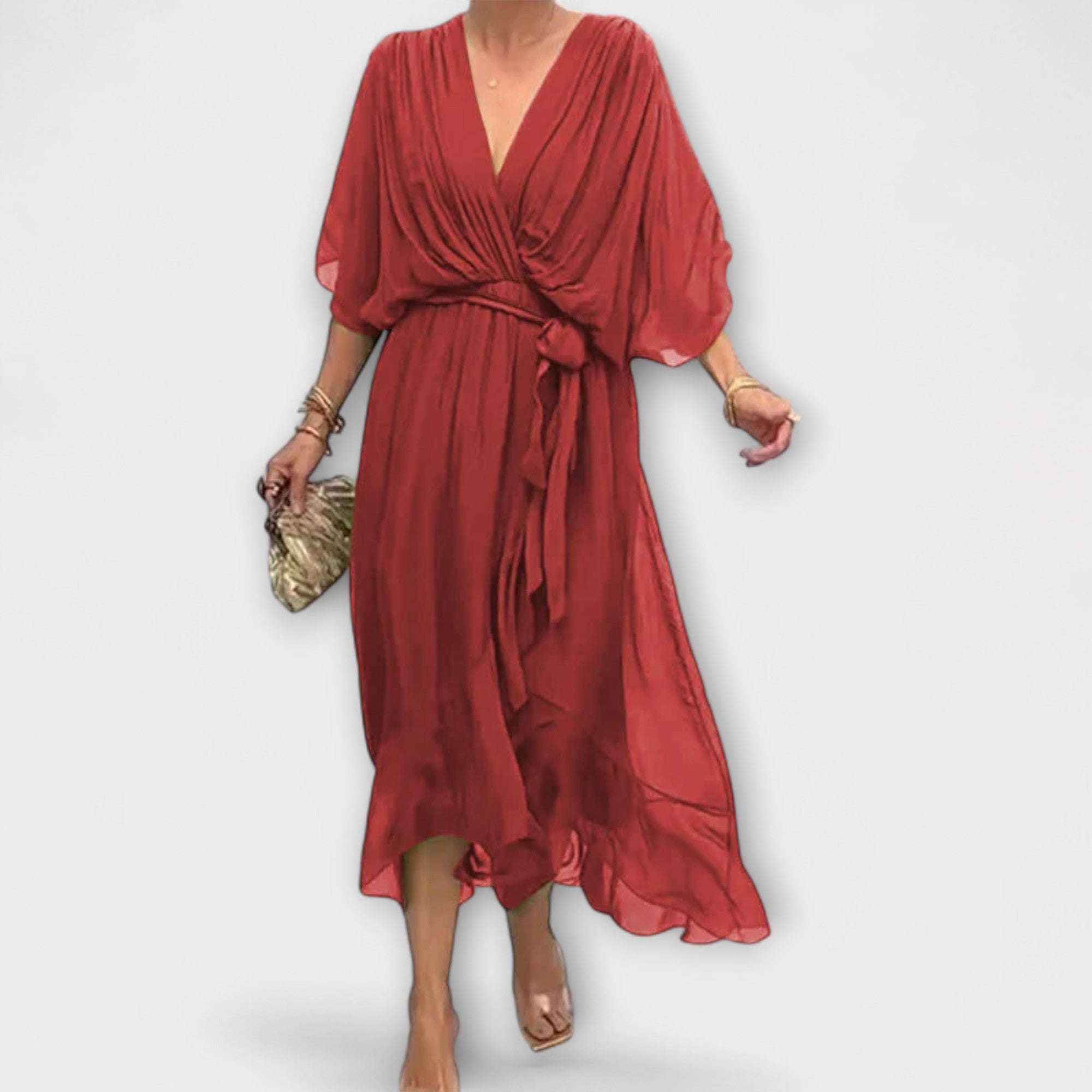 Chiffon Dress with V-Neck