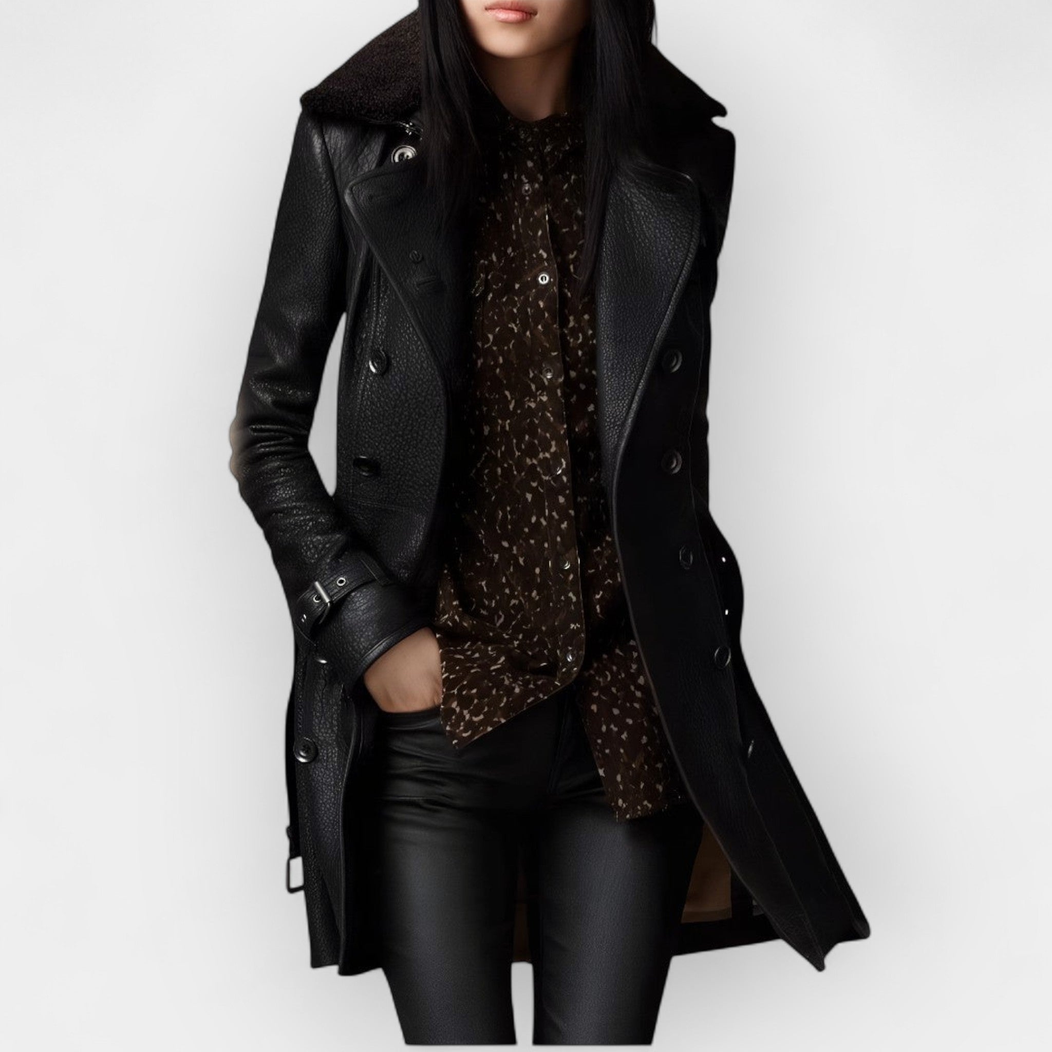 Elegant 3/4 Leather Coat