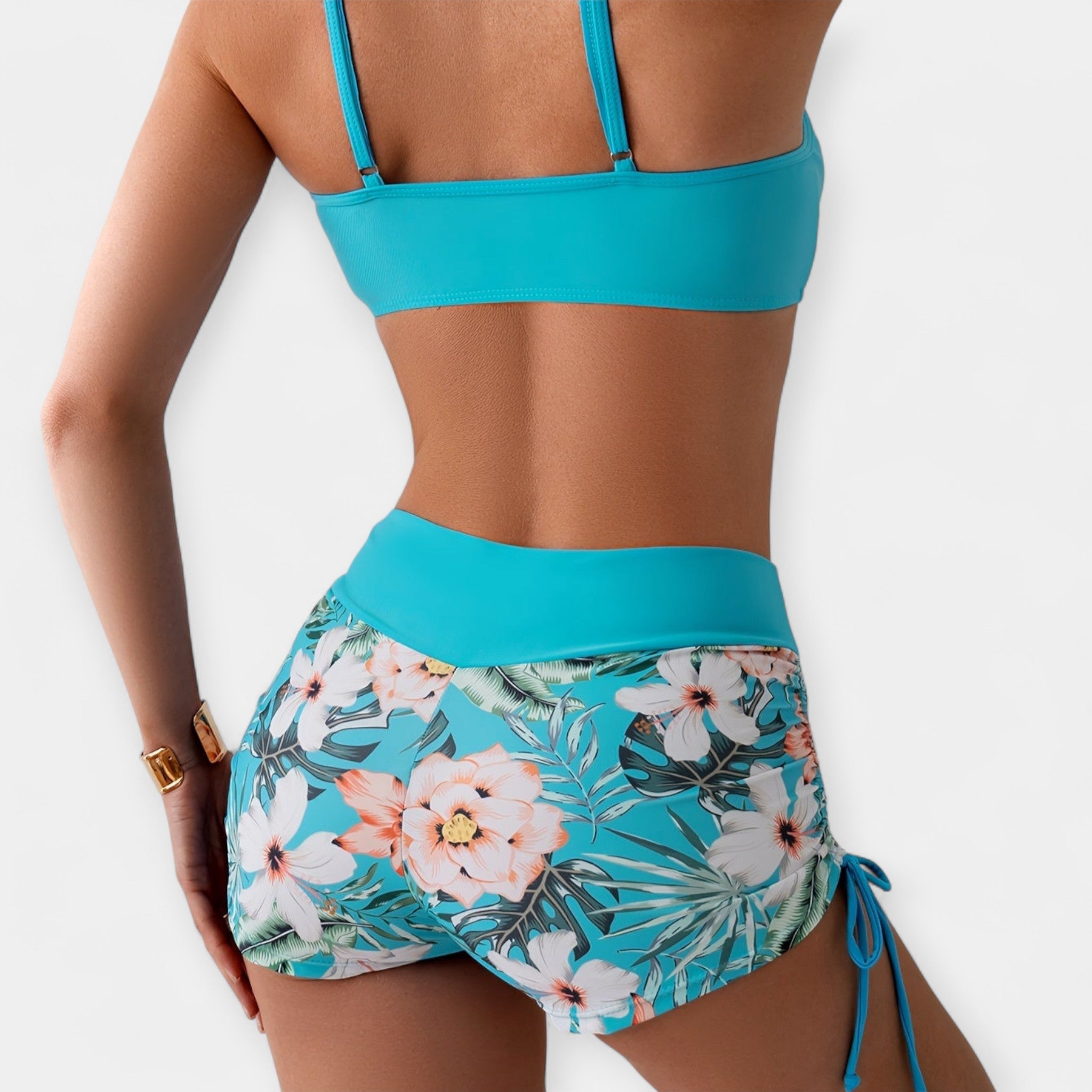 Set Bikini cu Talie Înaltă și Imprimeu Tropical