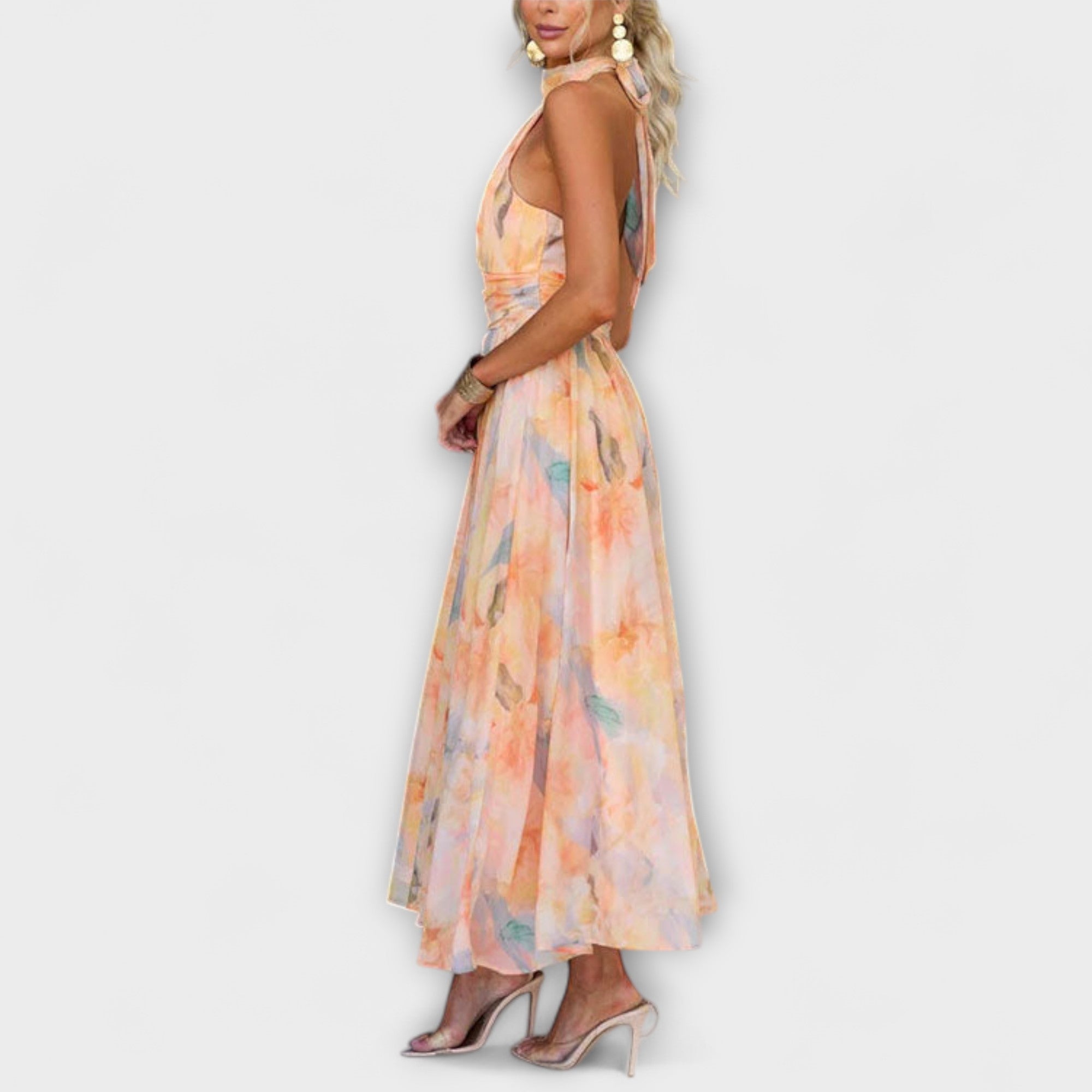 Rochie maxi în nuanțe acuarelă