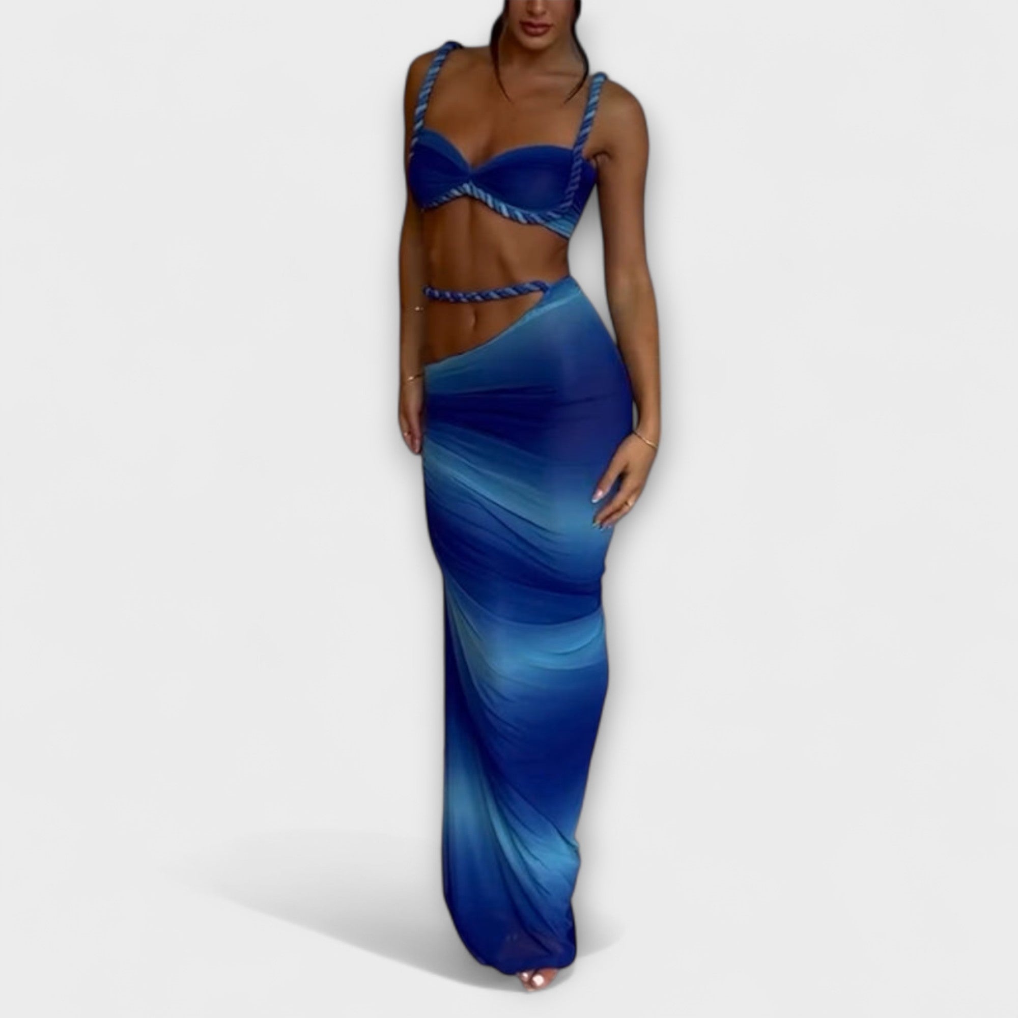 Jane - Štýlový gradient vrkoč crop top a overskirt duo