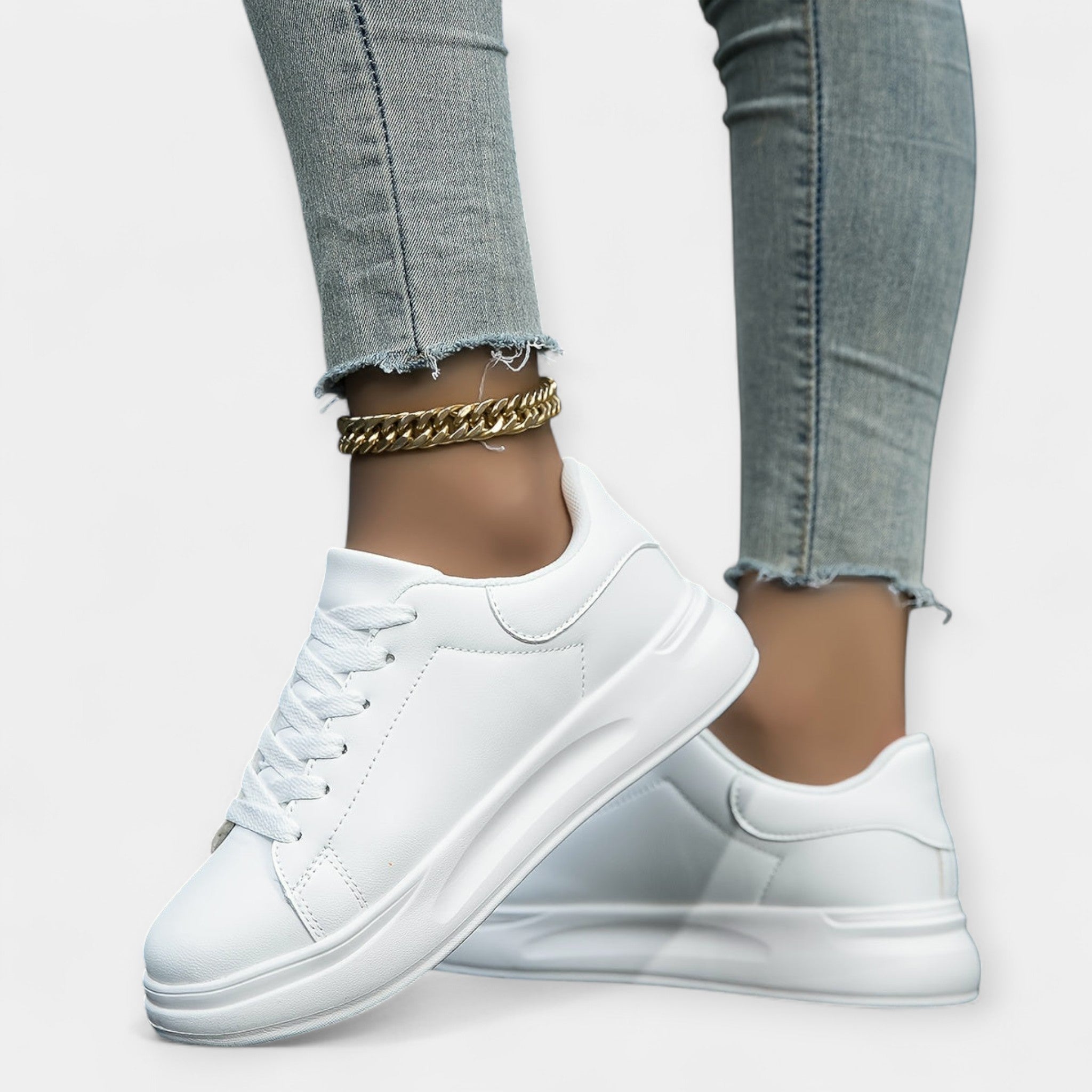 Sneakers albe din piele