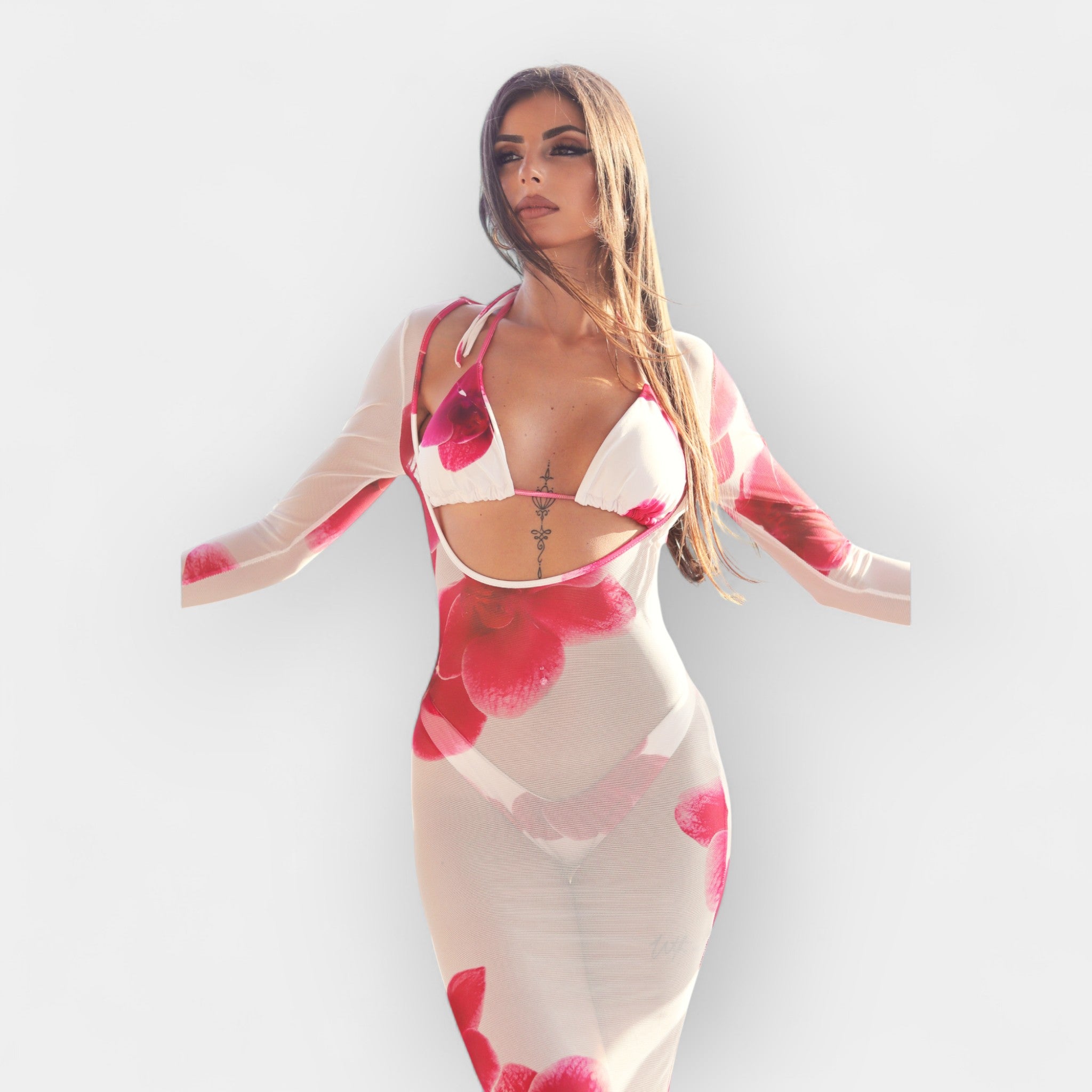 Set de plajă – costum 2 piese cu rochie vaporoasă