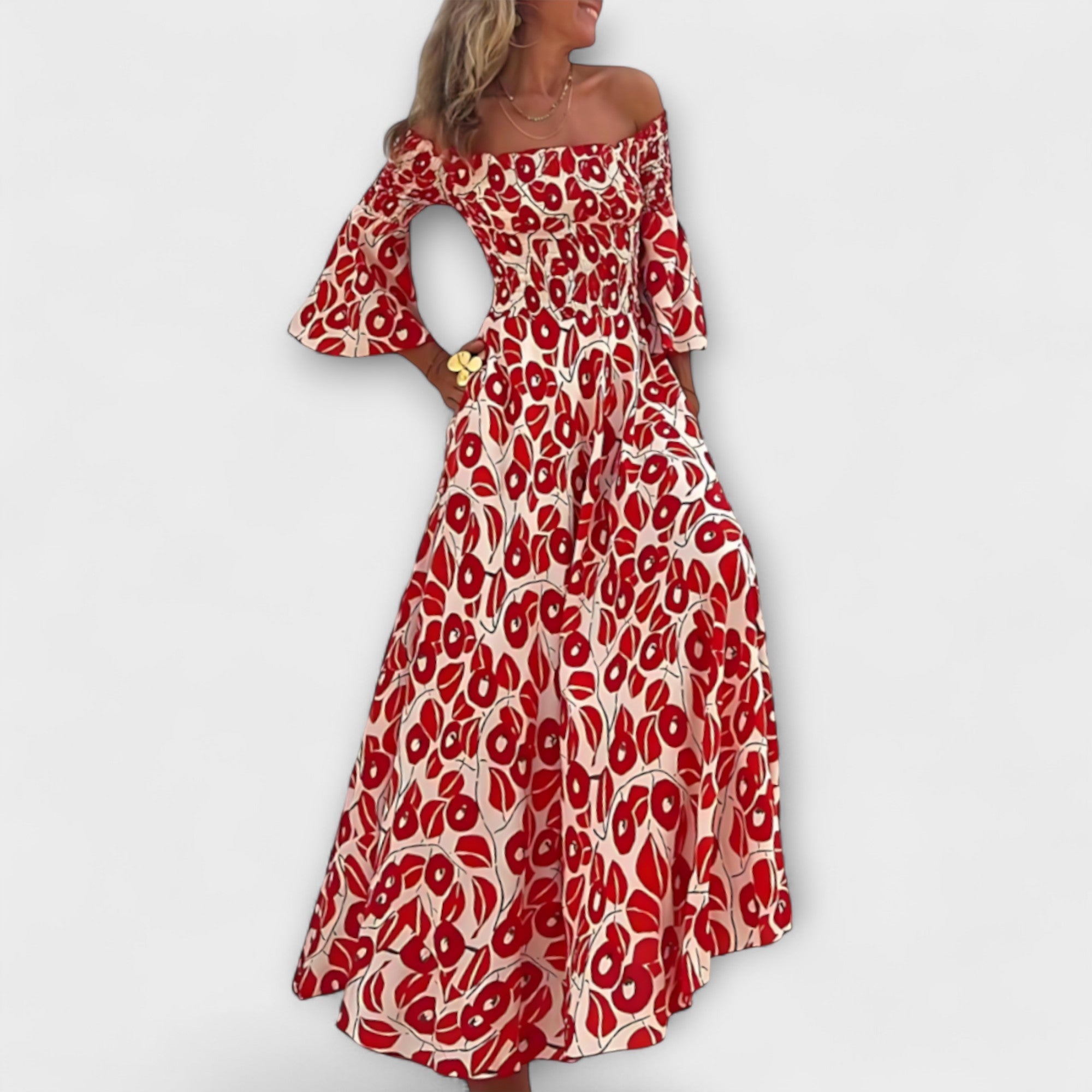 Bella - Šaty s odhalenými ramenami a morskými kvetmi