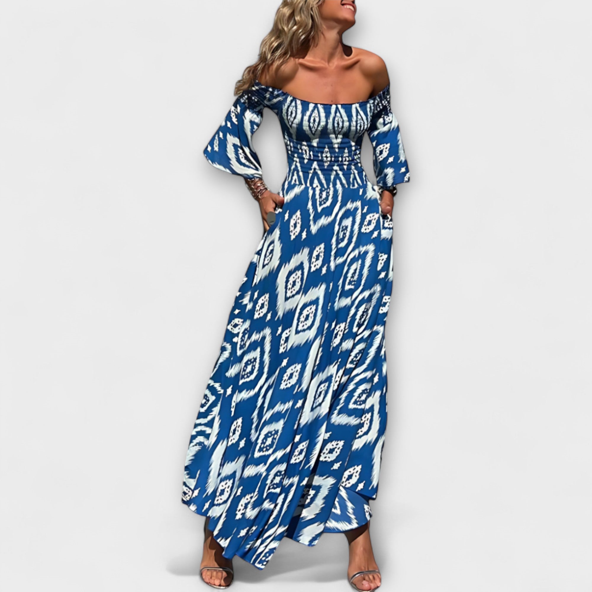 Bella - Šaty s odhalenými ramenami a morskými kvetmi