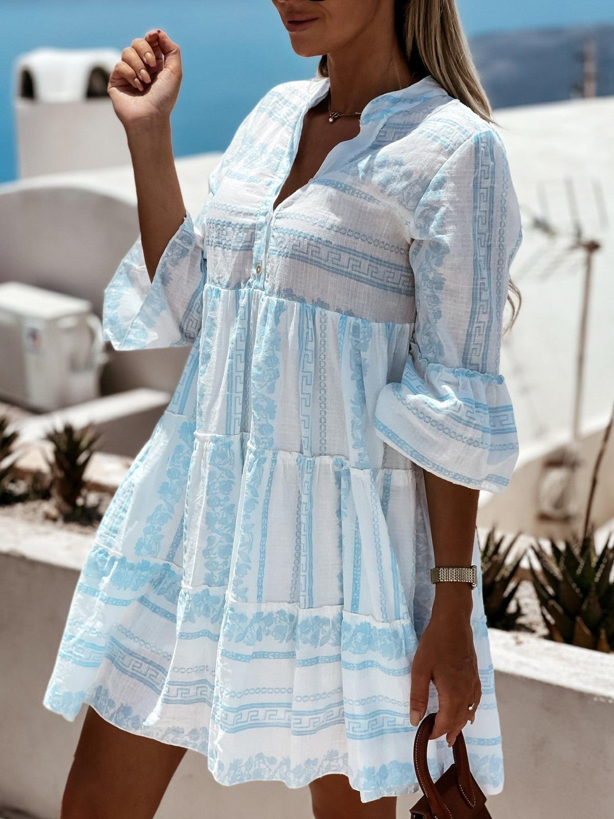 Boho Summer MIdi Dress With Flared Sleeves