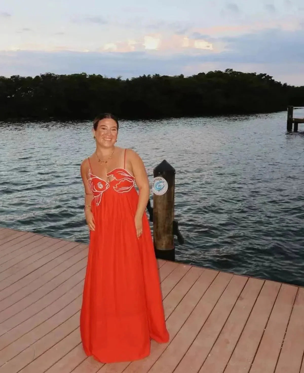 Embroidered Fish Semi-Sheer Cami Maxi Dress