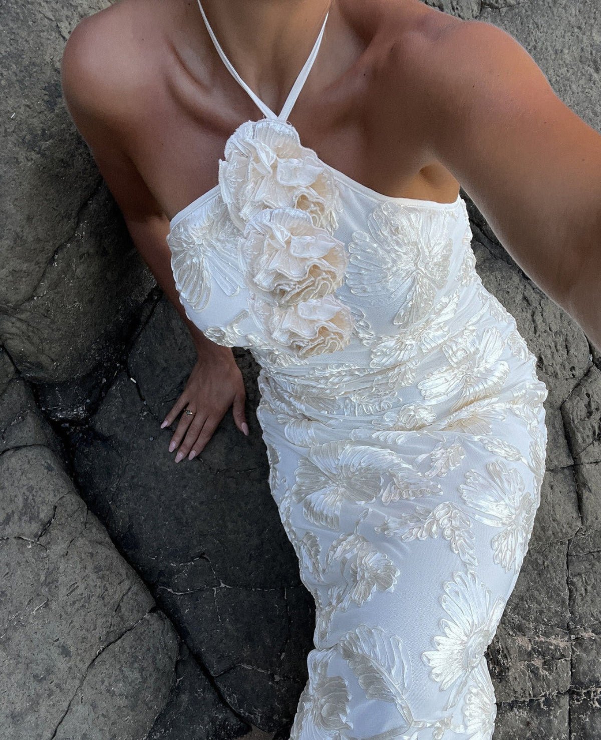 Embroidered Floral Halter Maxi Dress