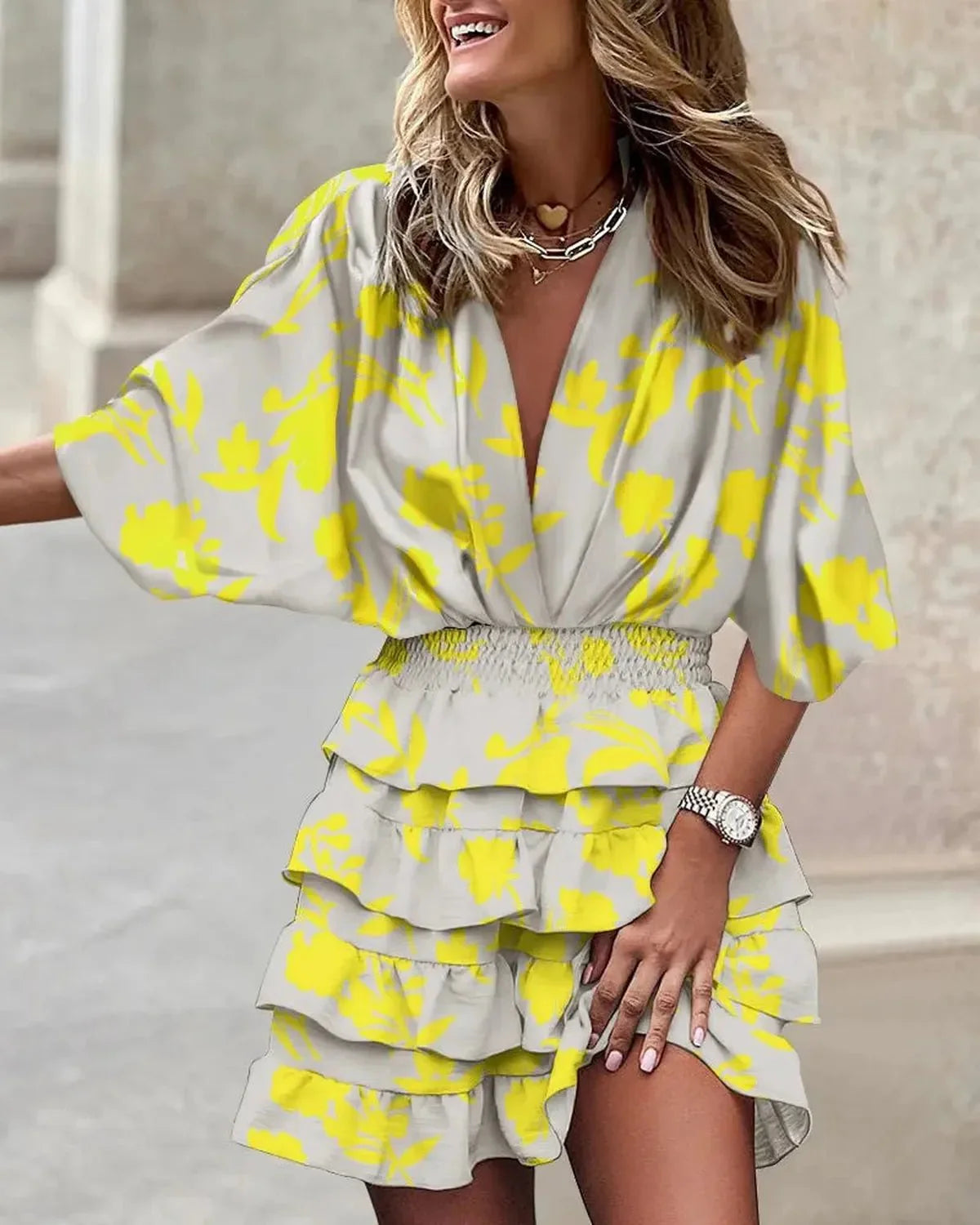Floral Ruffle Tiered Wrap Dress