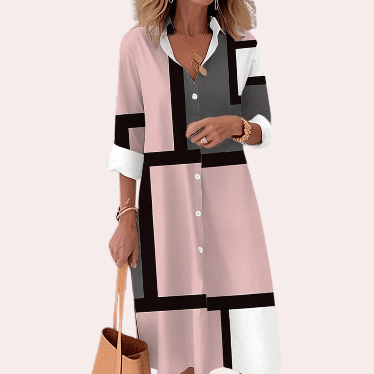 Geometric Print Knee-Length Shirt Dress