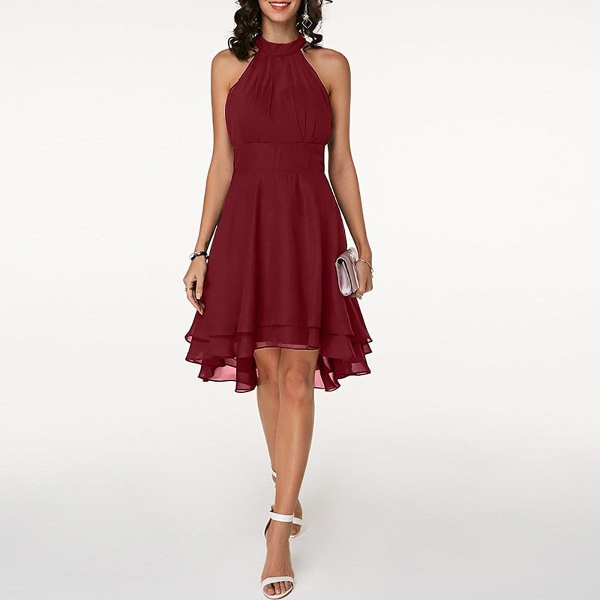 Halter Neck Chiffon High-Low Dress