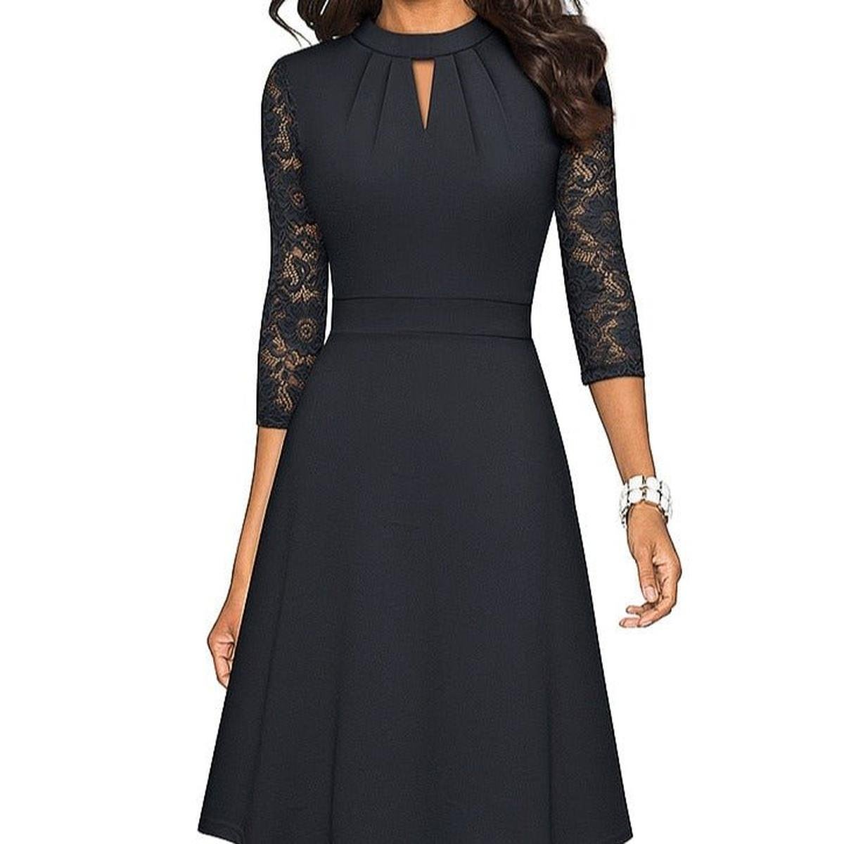Hollow Lace Dress For Women - Elegant Polyester Outfit
