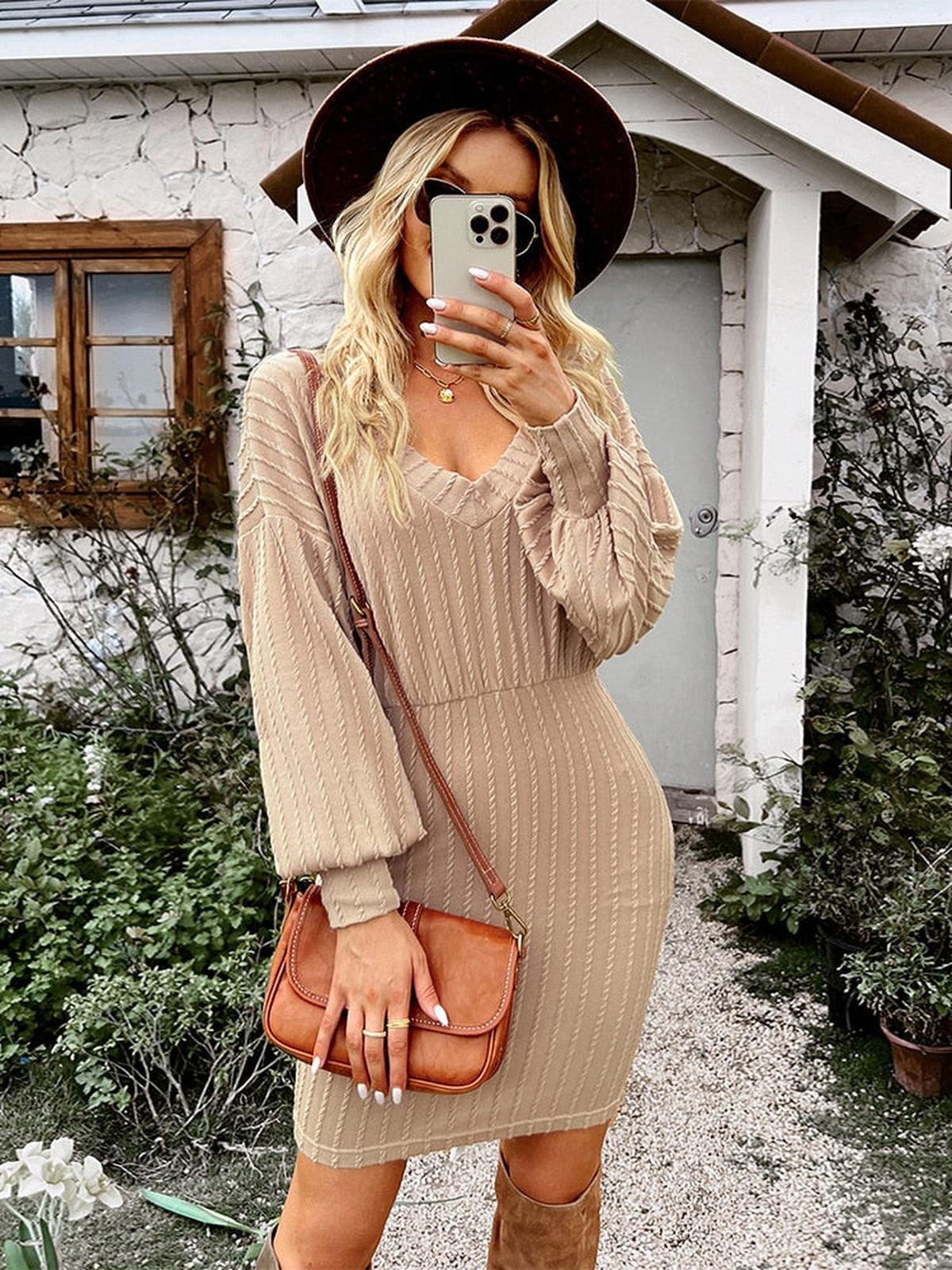 Knit Dress With Balloon Sleeves