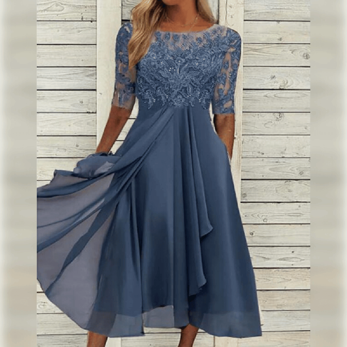 Lace Bodice Asymmetrical Midi Dress
