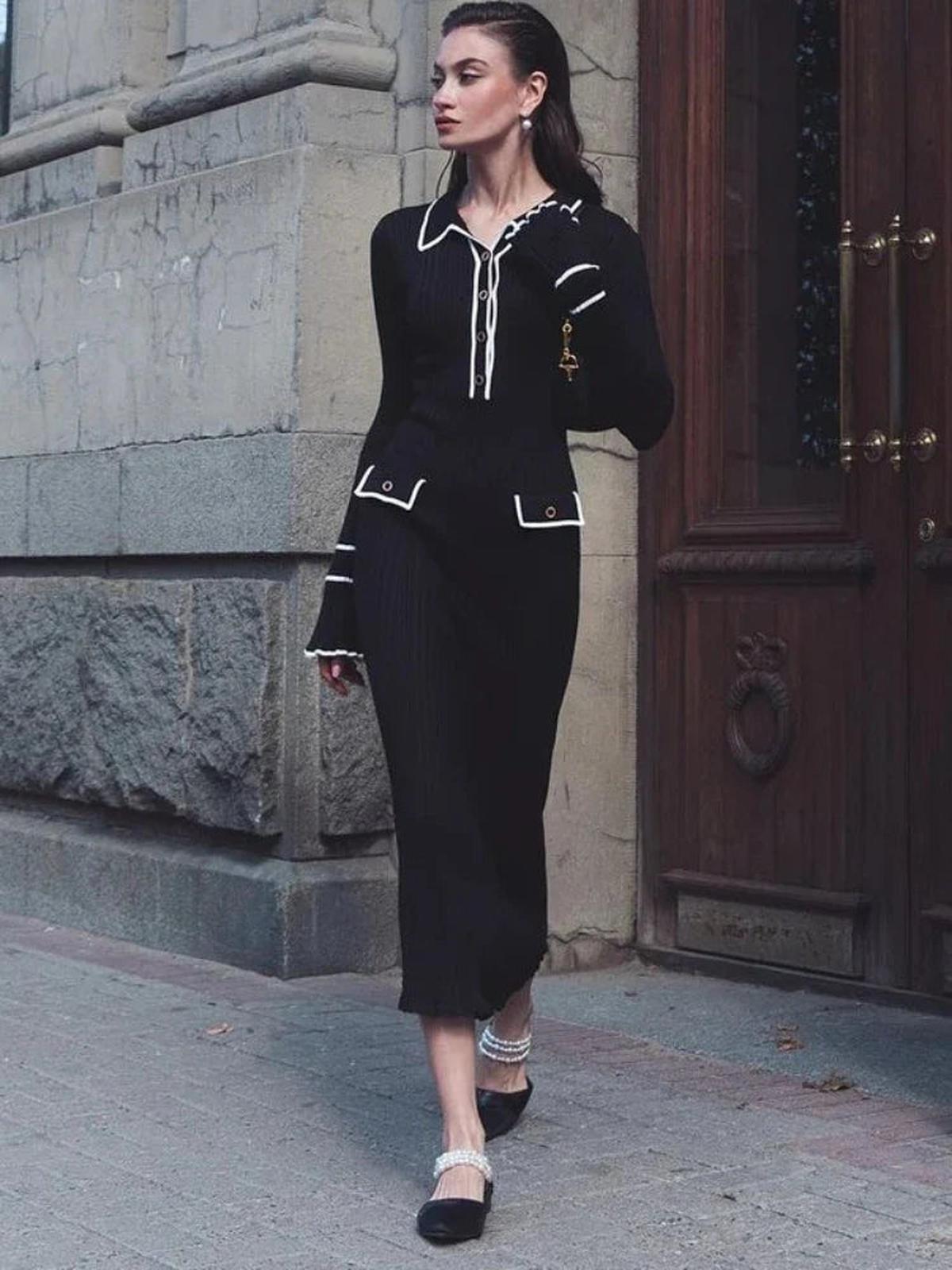 Ladies' Knit Maxi Dress With High Waist And Ruffles