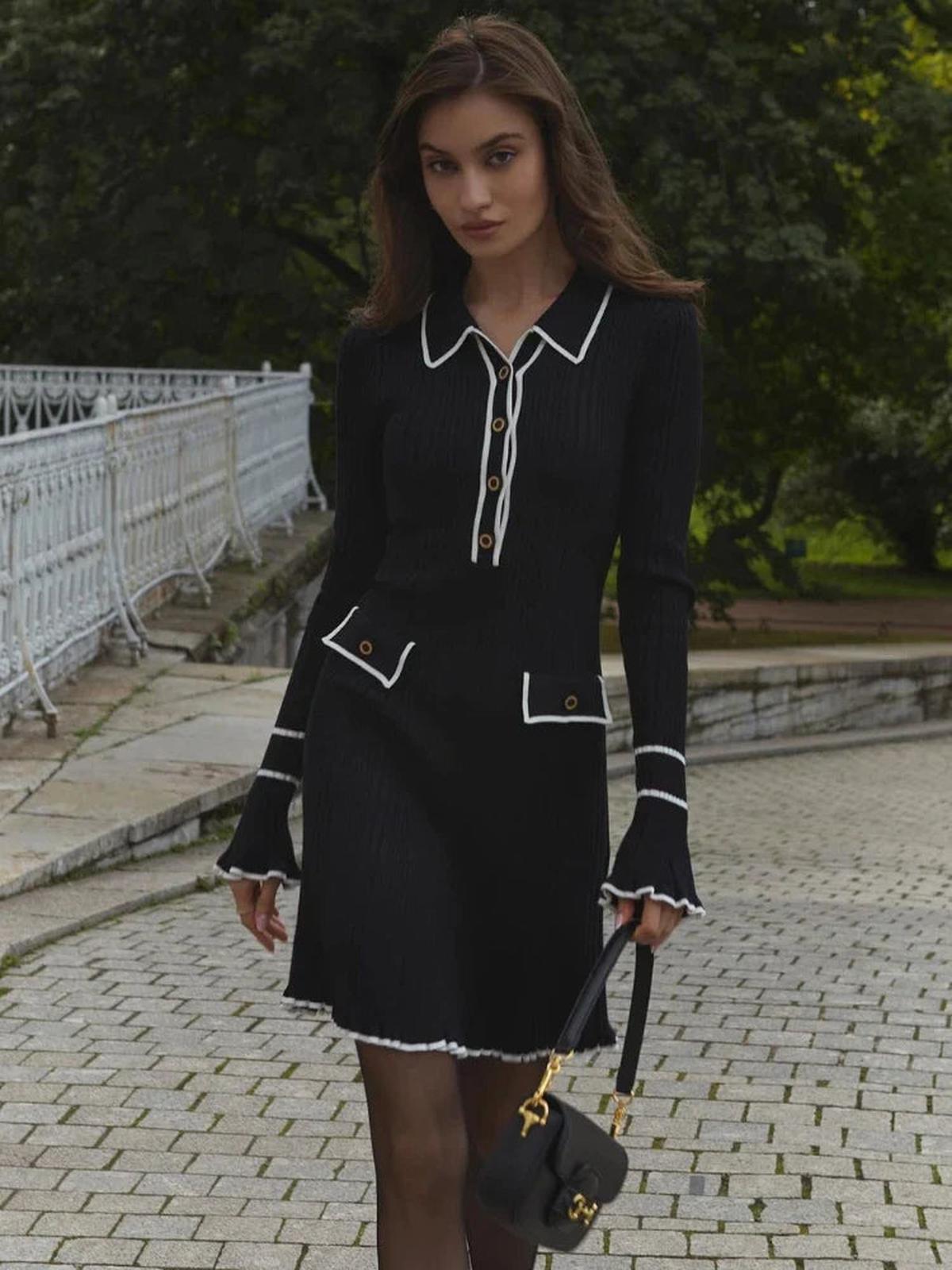 Ladies' Knit Maxi Dress With High Waist And Ruffles