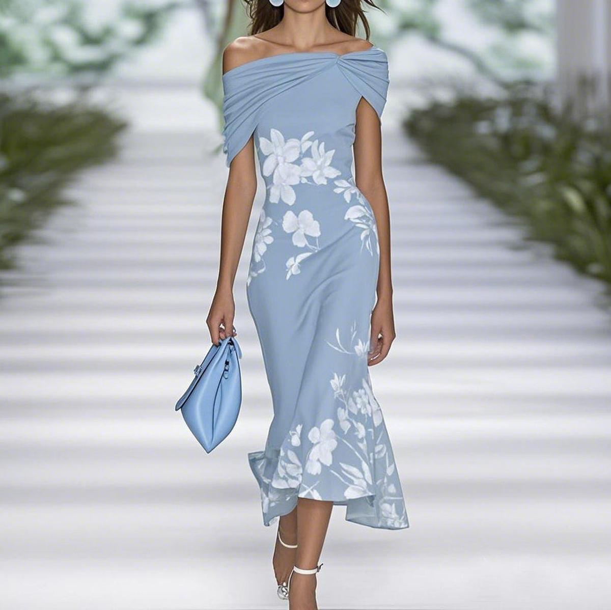 Off-Shoulder Floral Print Midi Dress