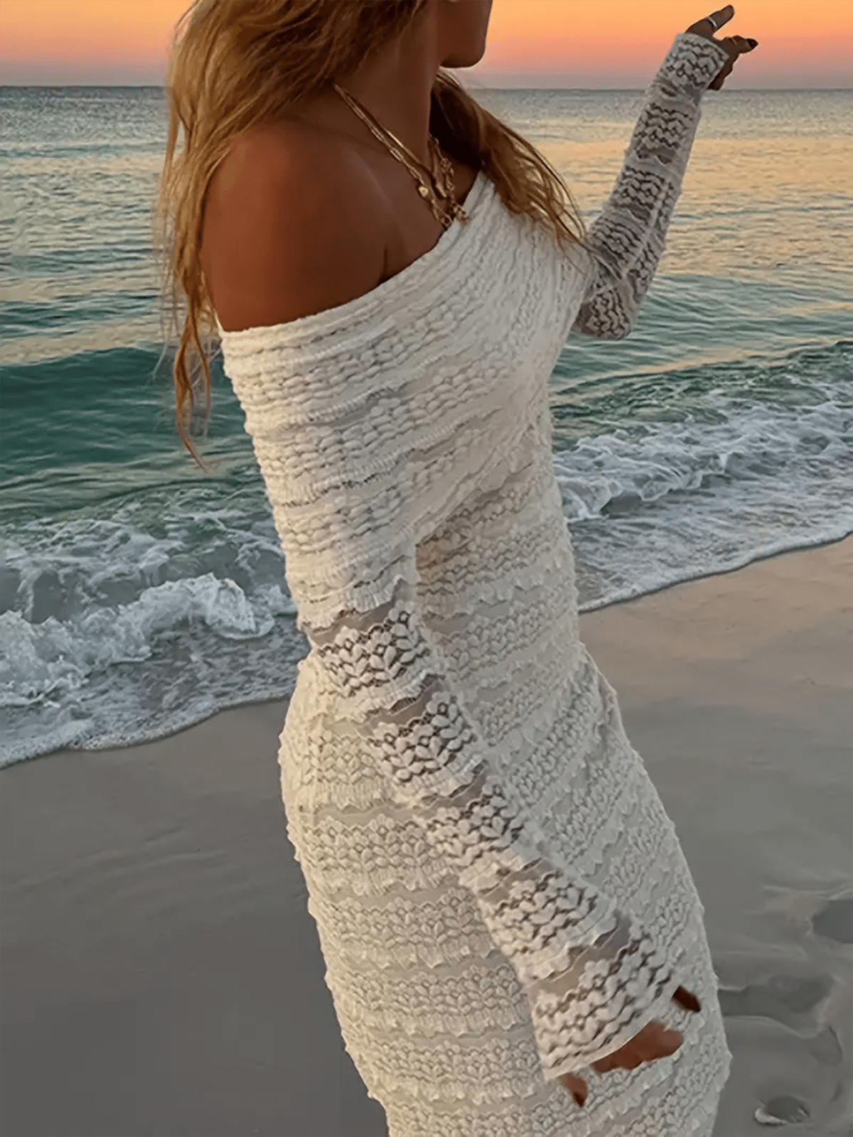Off Shoulder Lace Body-con Maxi Dress