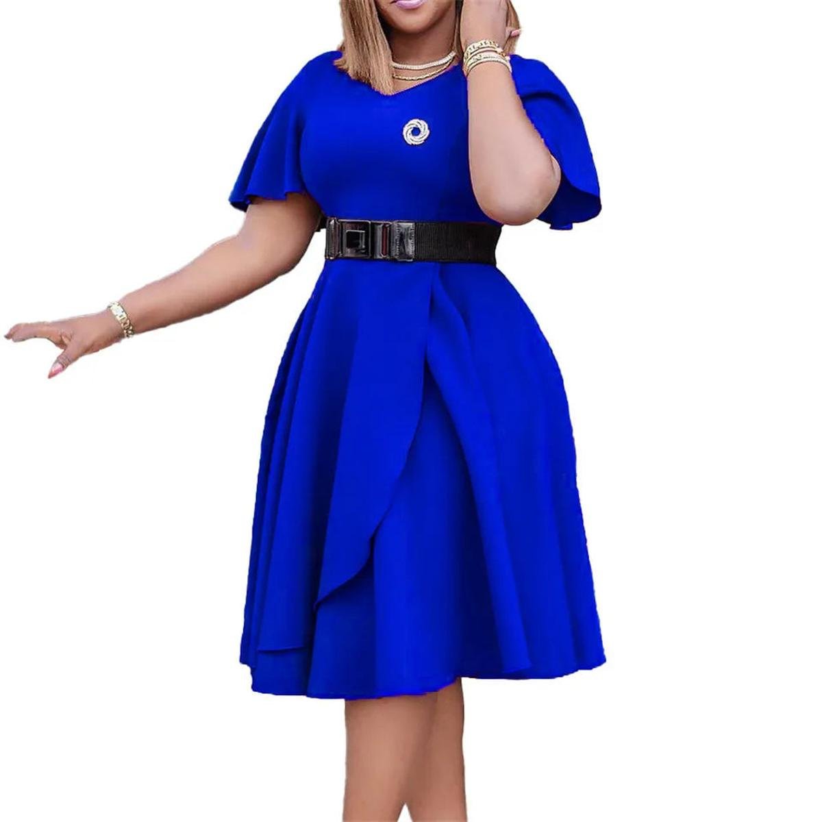 Plus Size High Waist A-Line Dress With Belt