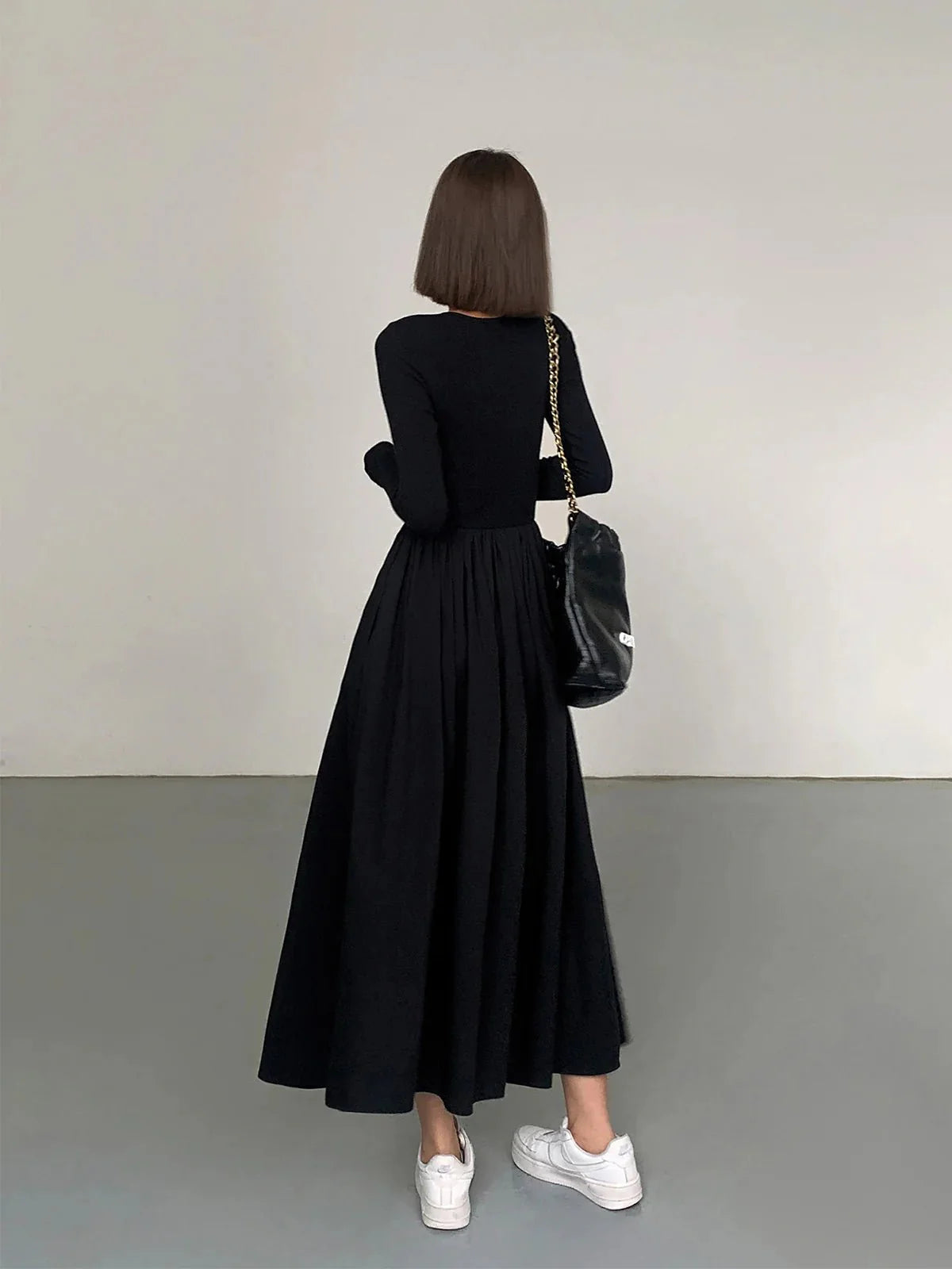 Pockets Long Sleeve Maxi Dress