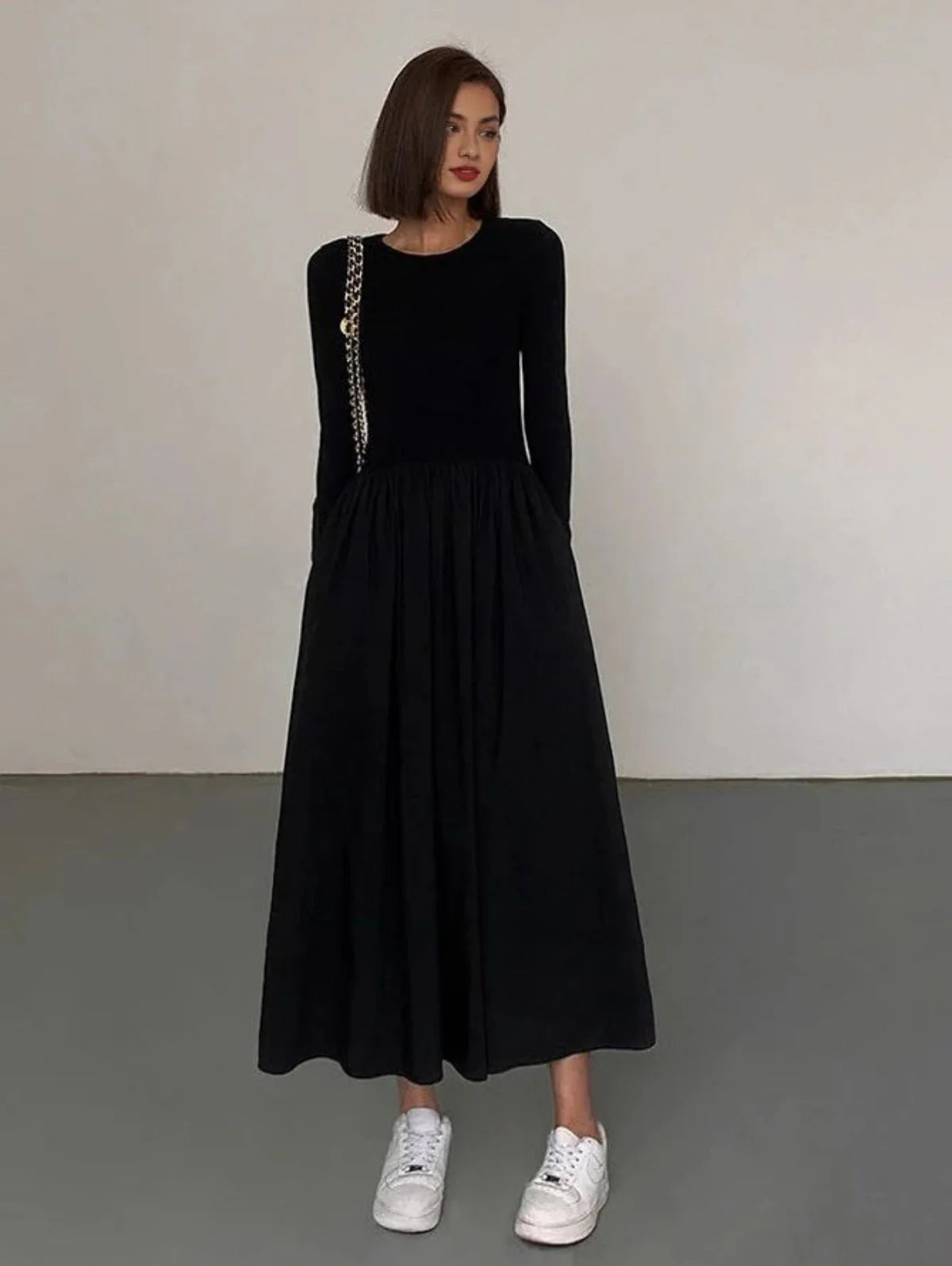 Pockets Long Sleeve Maxi Dress