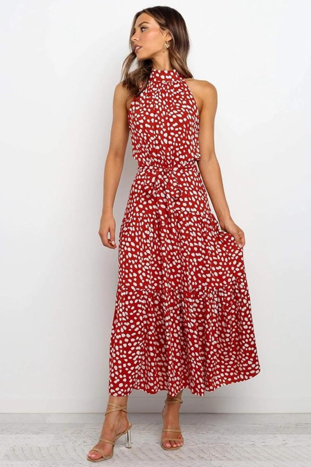 Polka Dot Halter Midi Sundress
