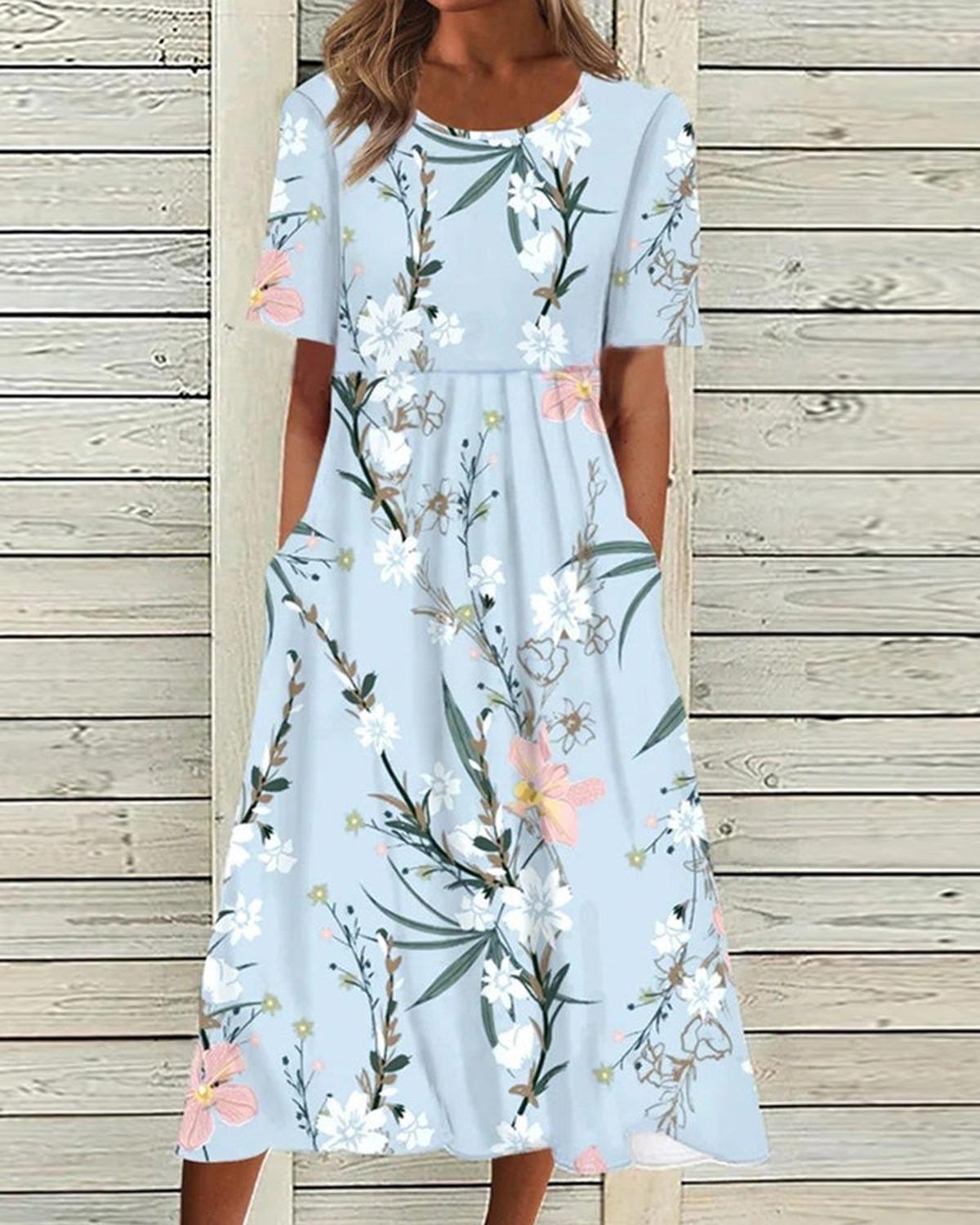 Printed Midi Dress With Relaxed Fit