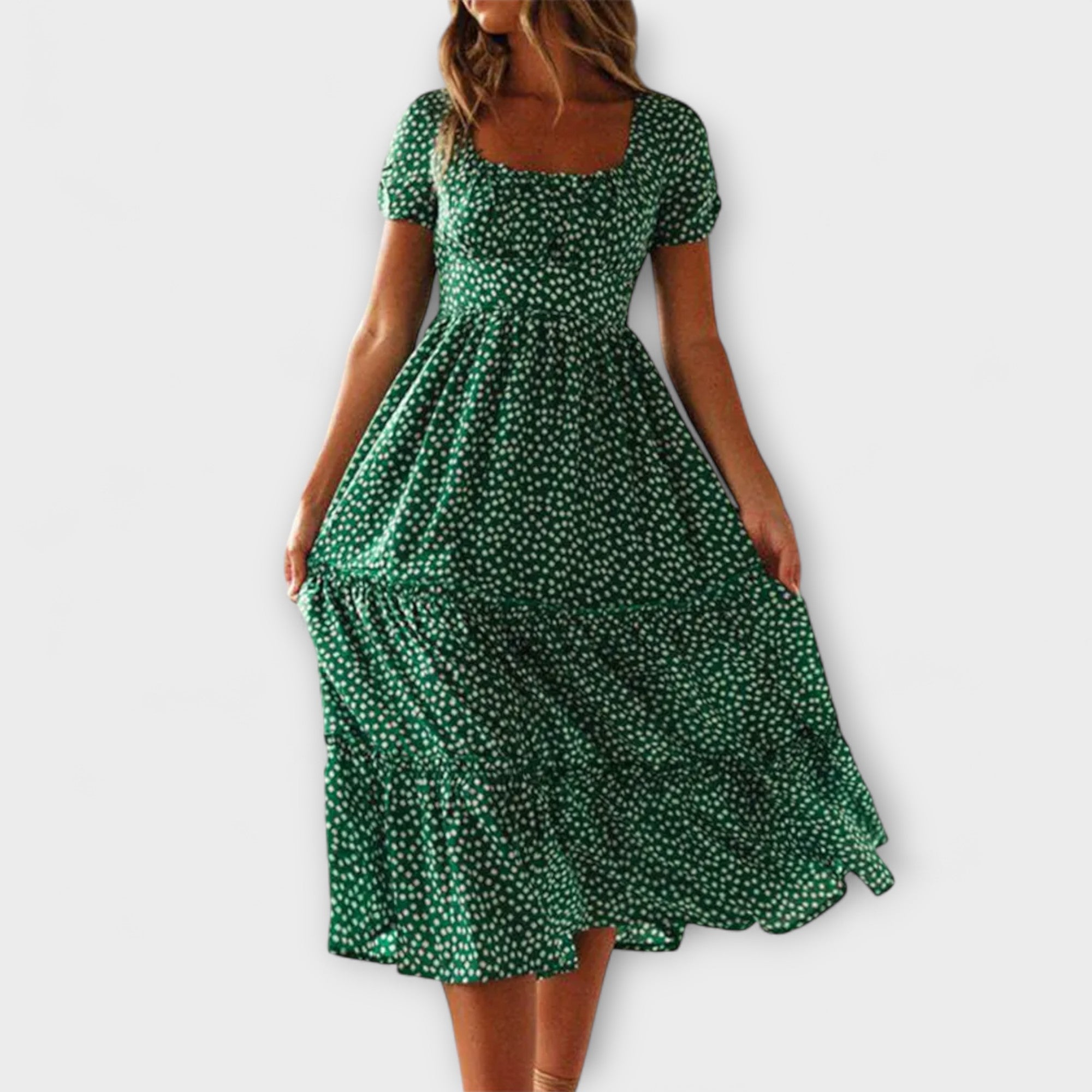 Vintage kvetinový vzor Puffärmel Maxikleid
