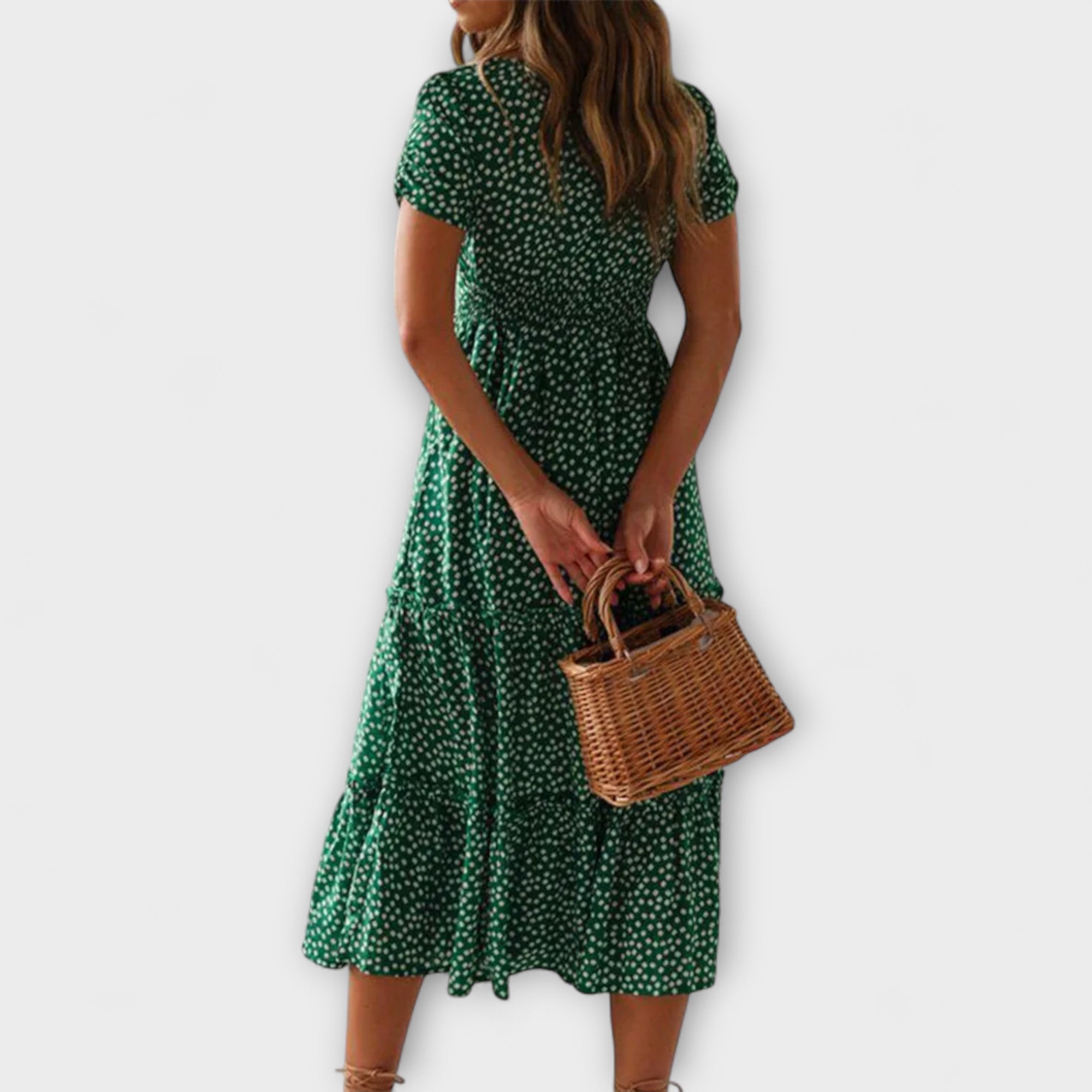 Vintage kvetinový vzor Puffärmel Maxikleid