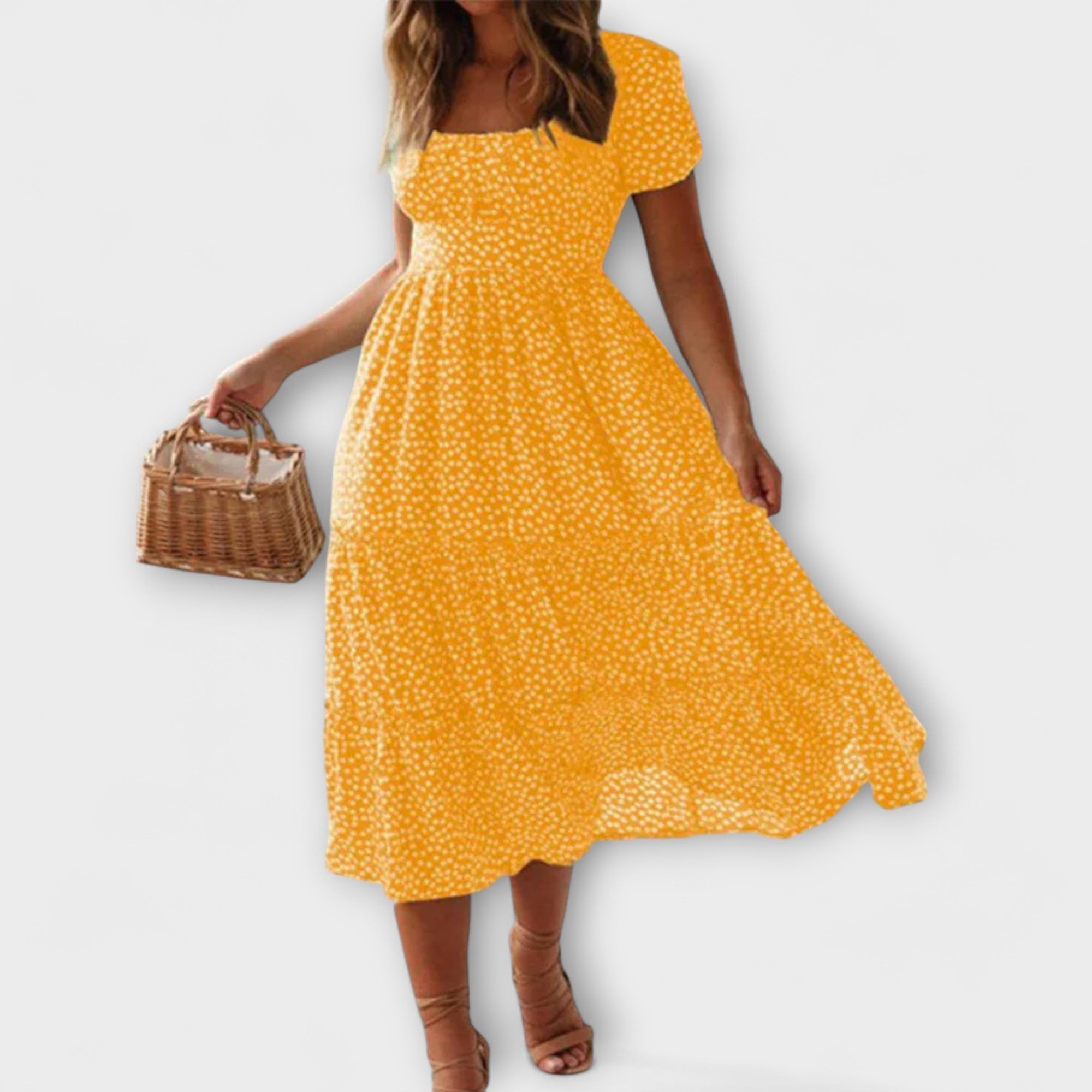 Vintage kvetinový vzor Puffärmel Maxikleid