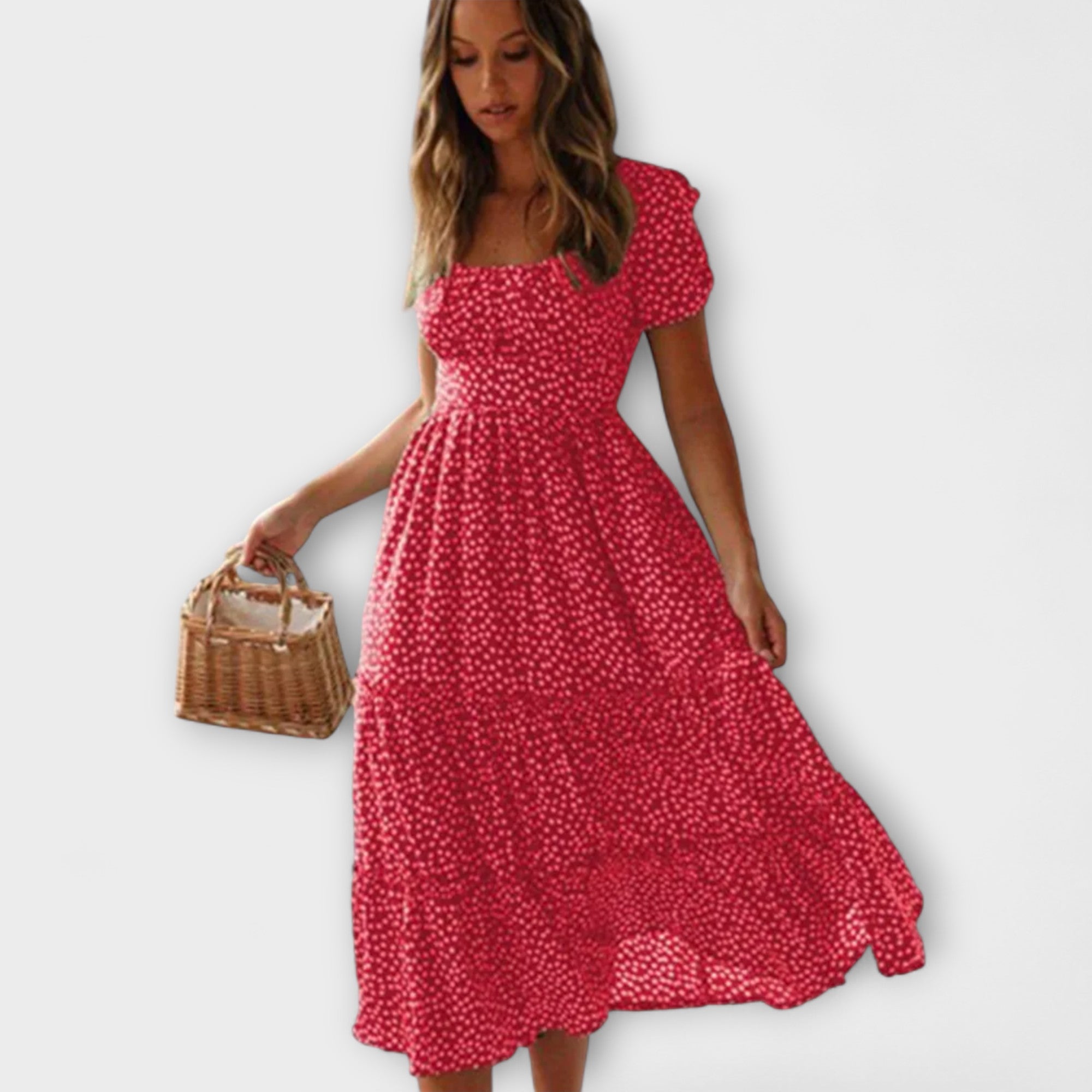 Vintage kvetinový vzor Puffärmel Maxikleid