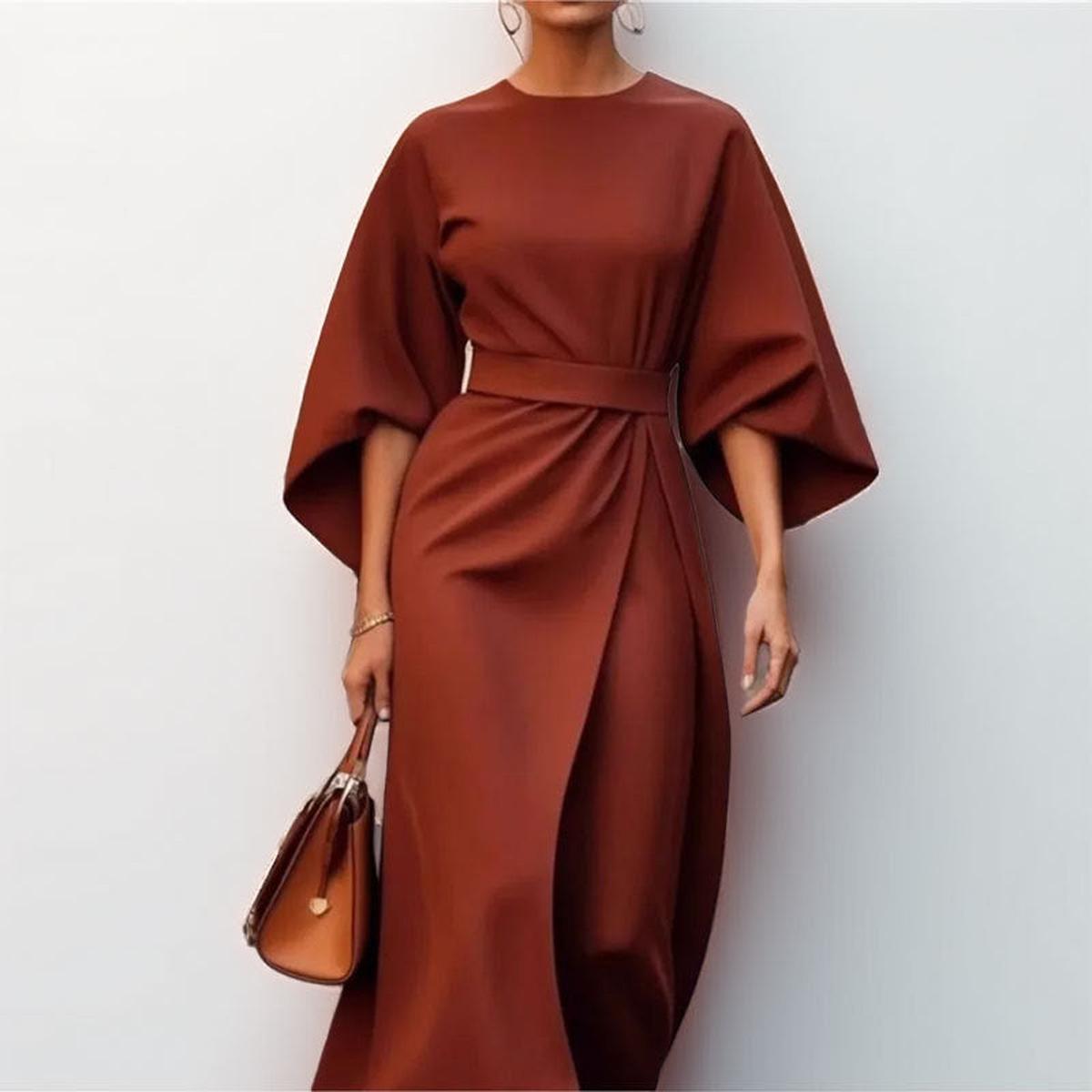 Satin Feel Batwing Sleeve Maxi Dress