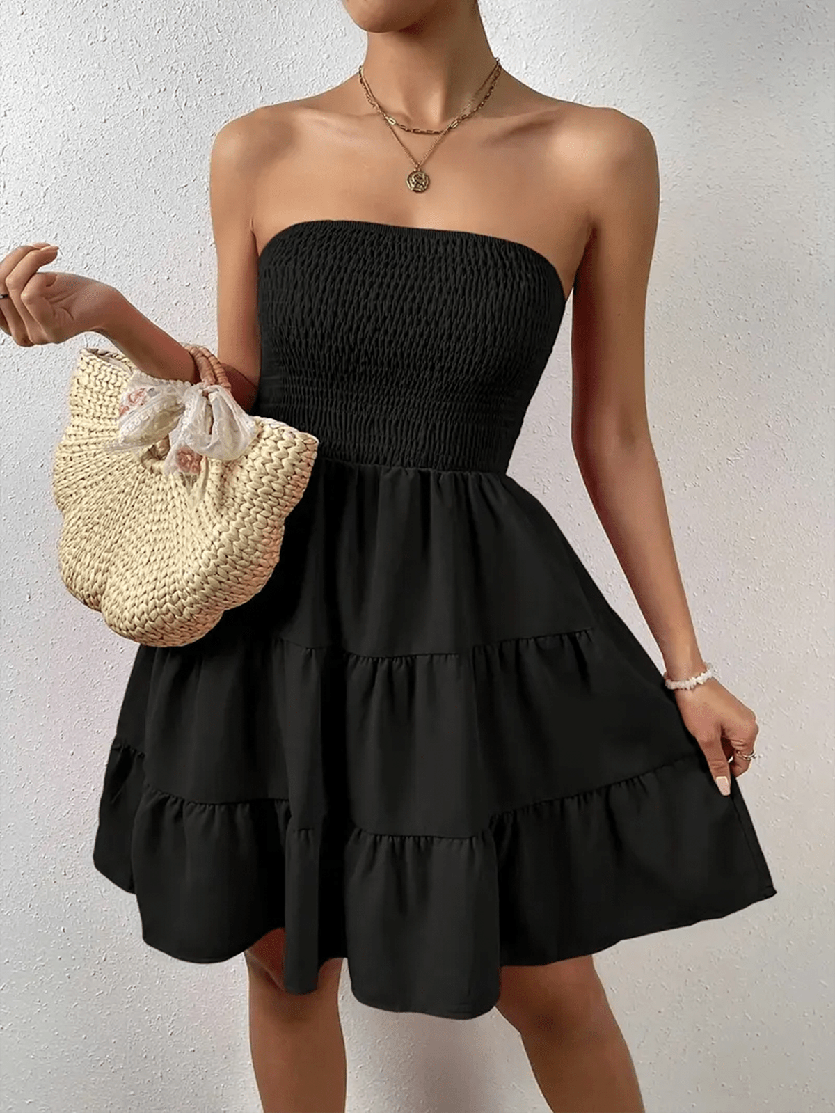 Shirred Top Strapless Mini Dress