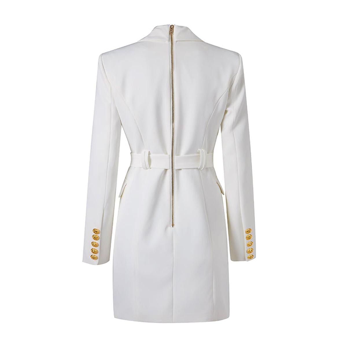 Sophisticated Women's Blazer Dress With Waist Belt And Button Detailing