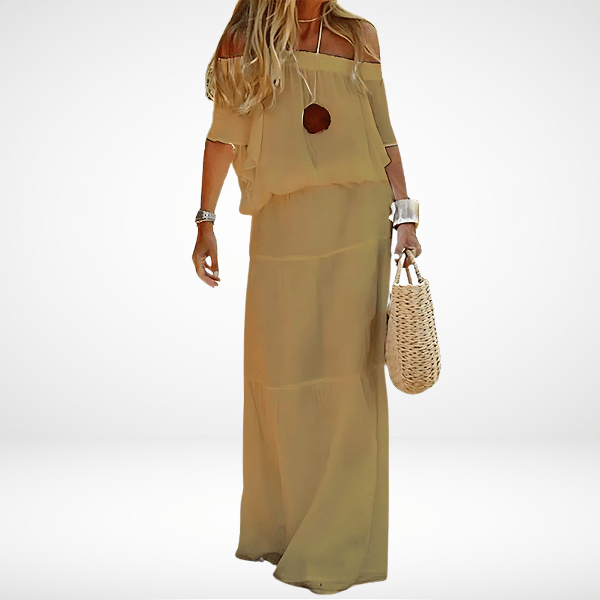 White Off-Shoulder Chiffon Maxi Beach Dress