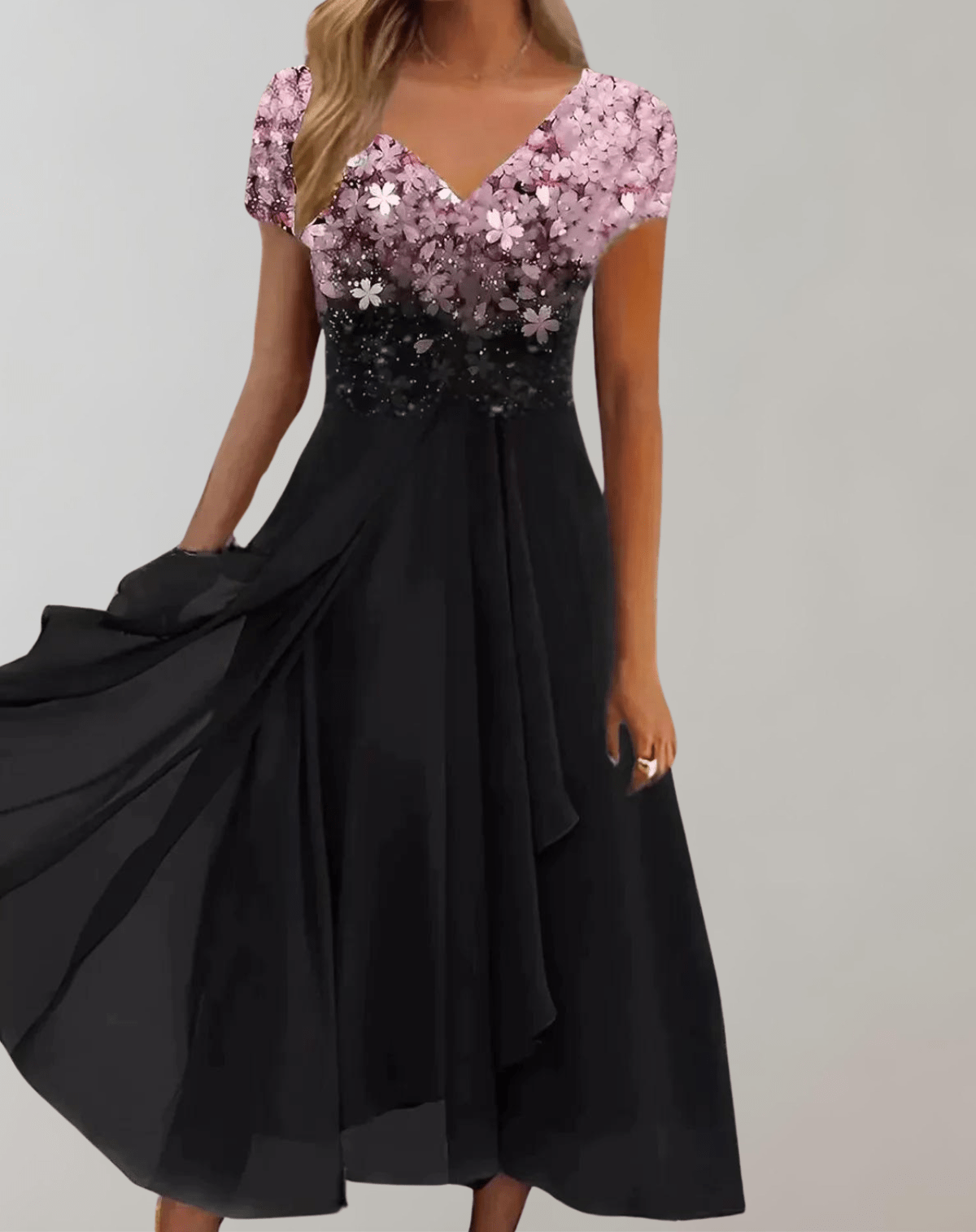 Women's Evening Dress With Shimmering Floral Top
