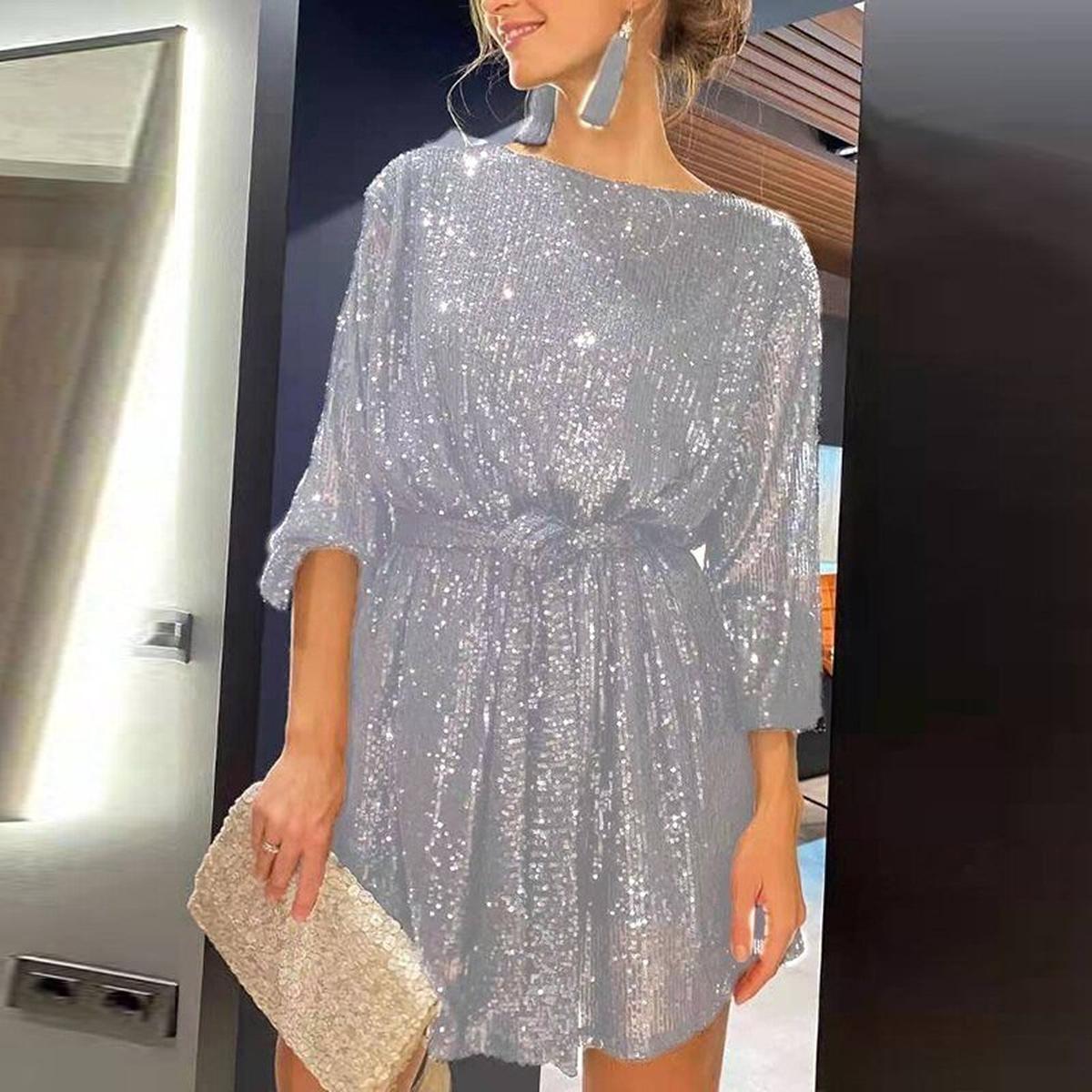 Women's Loose Mini Party Dress With Sequins