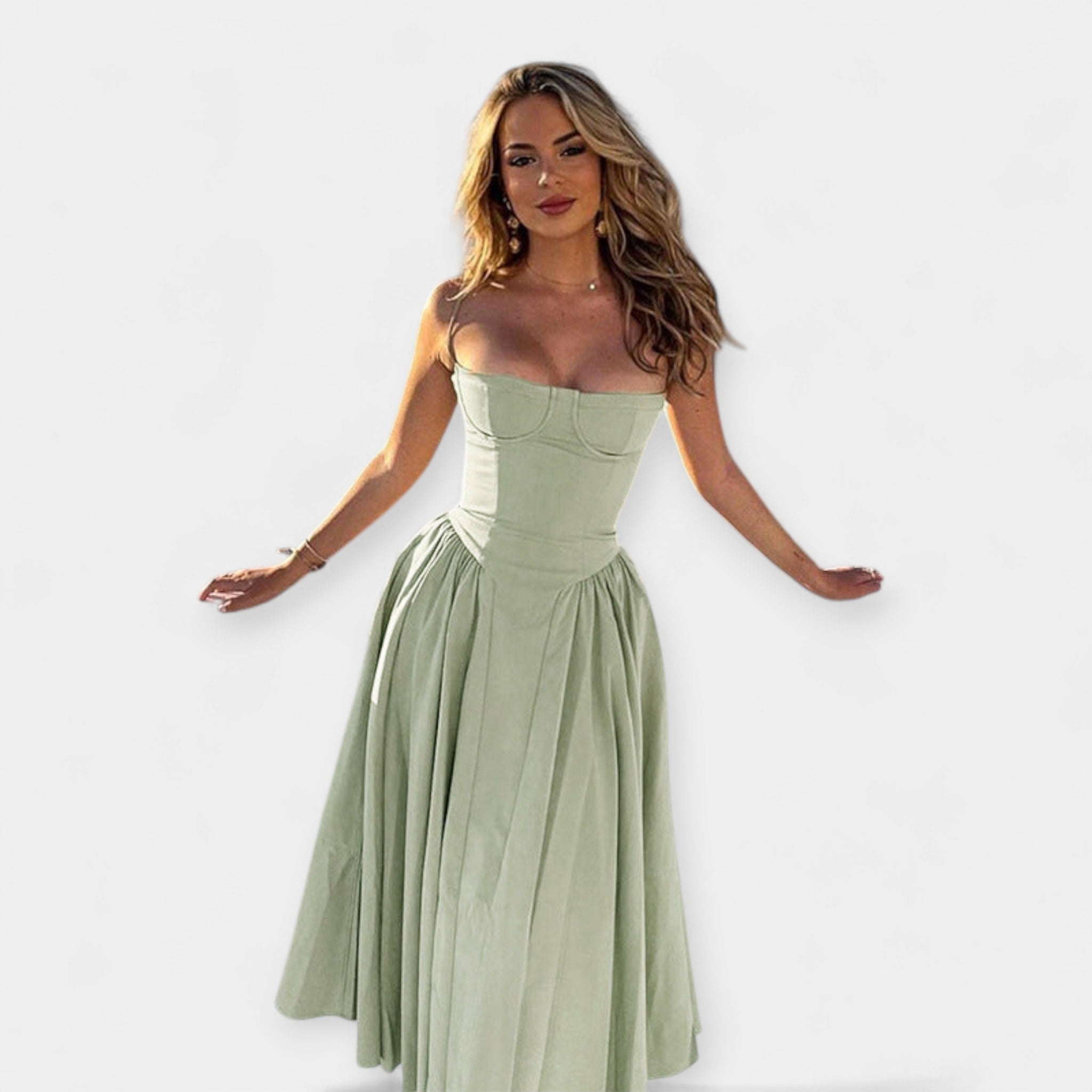 Rochie midi cu bretele, retro și feminină