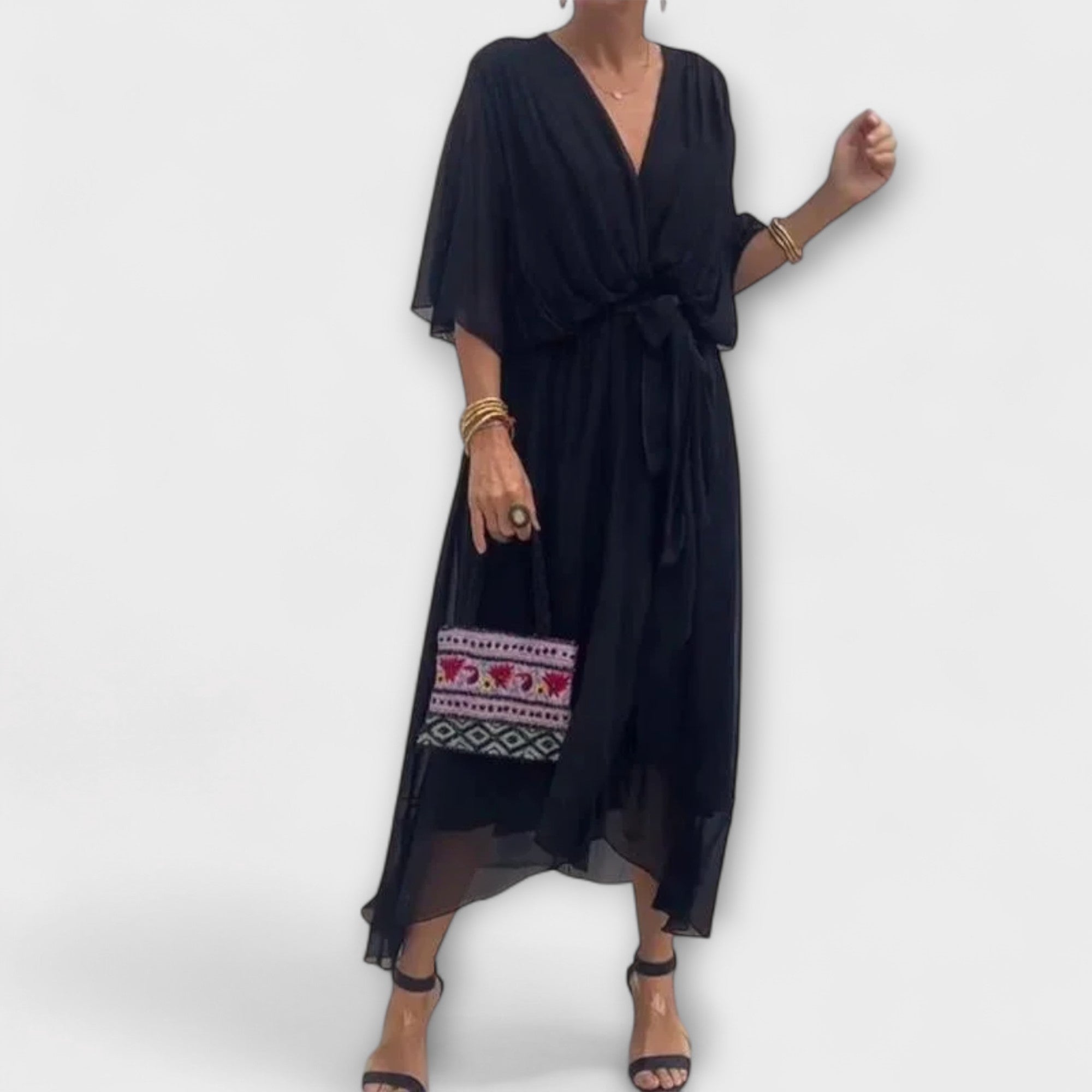 Chiffon Dress with V-Neck
