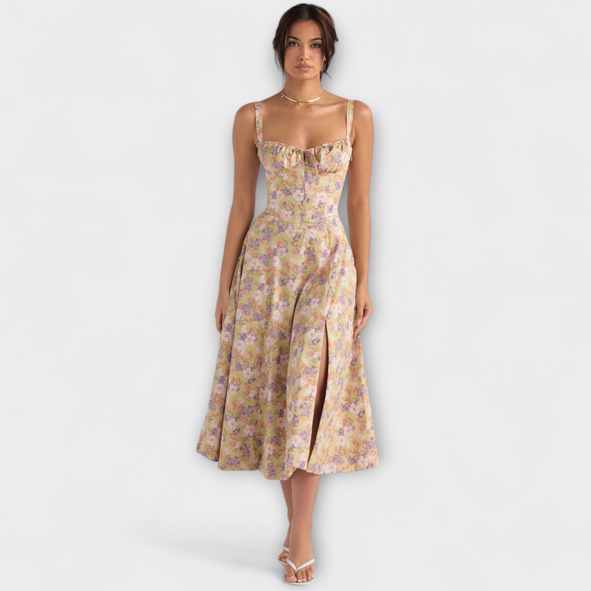 Zipporas - Tvarované bustier šaty s moderným jarným kvetinovým vzorom