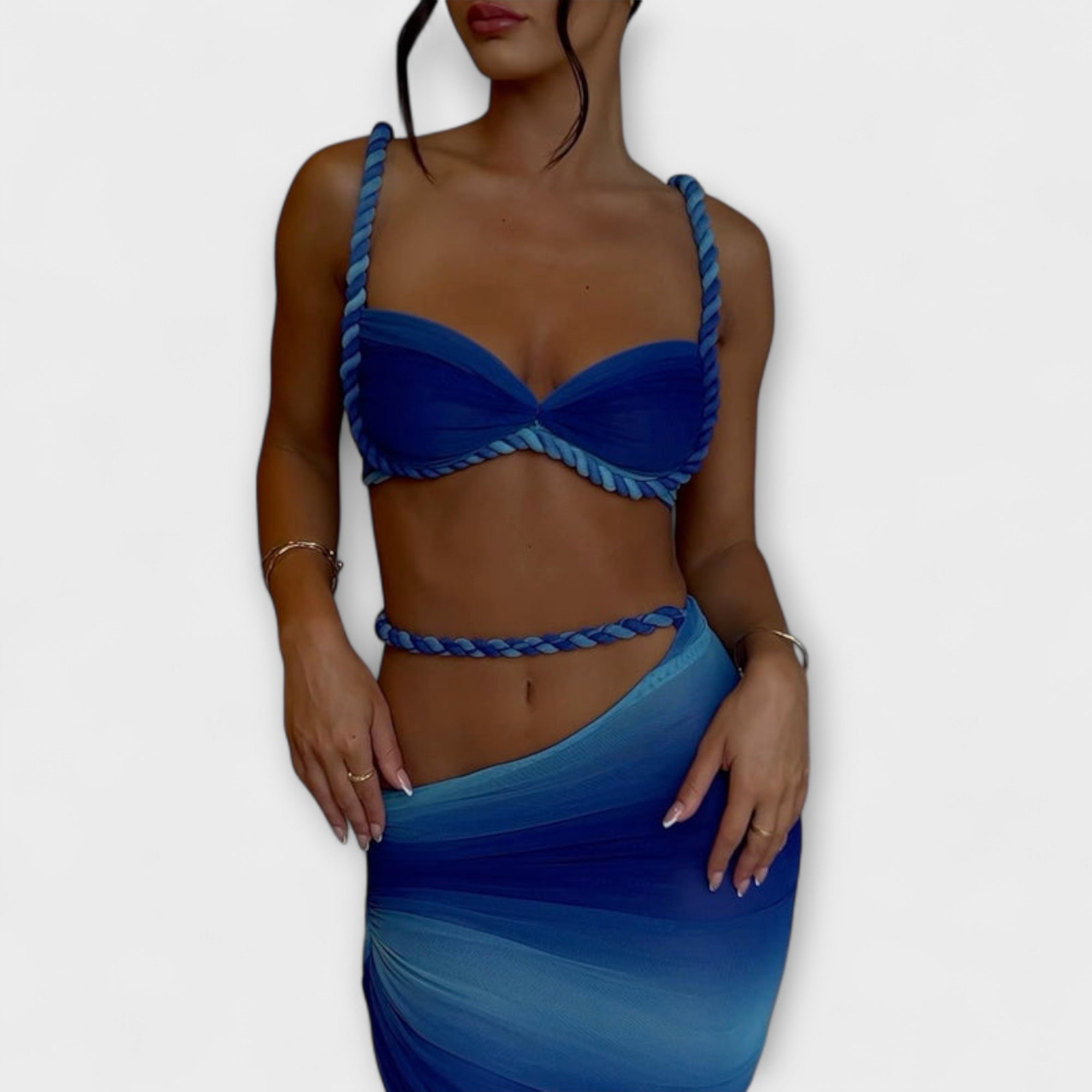 Jane - Štýlový gradient vrkoč crop top a overskirt duo