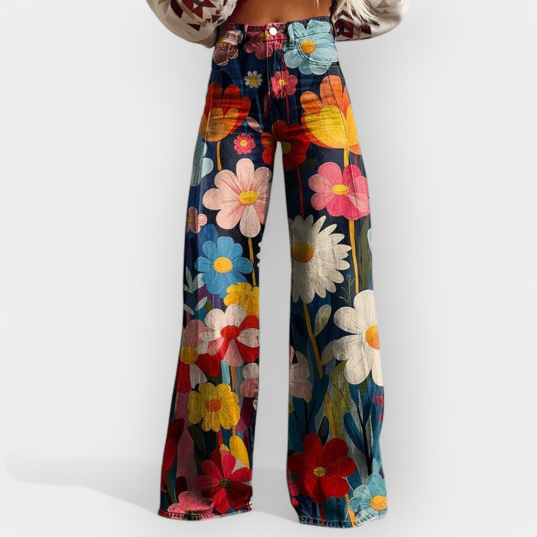 Pantaloni Evazați cu Imprimeu Floral