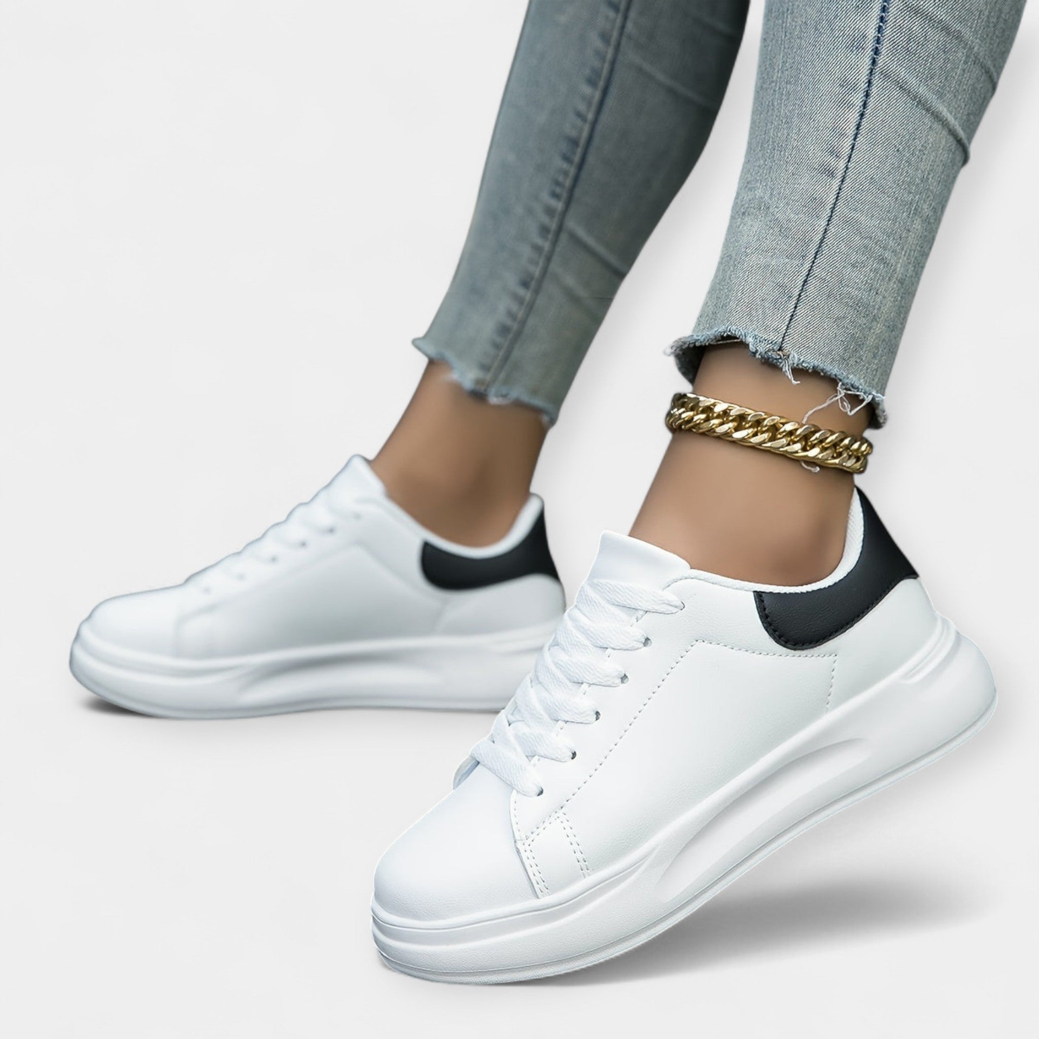 Sneakers albe din piele